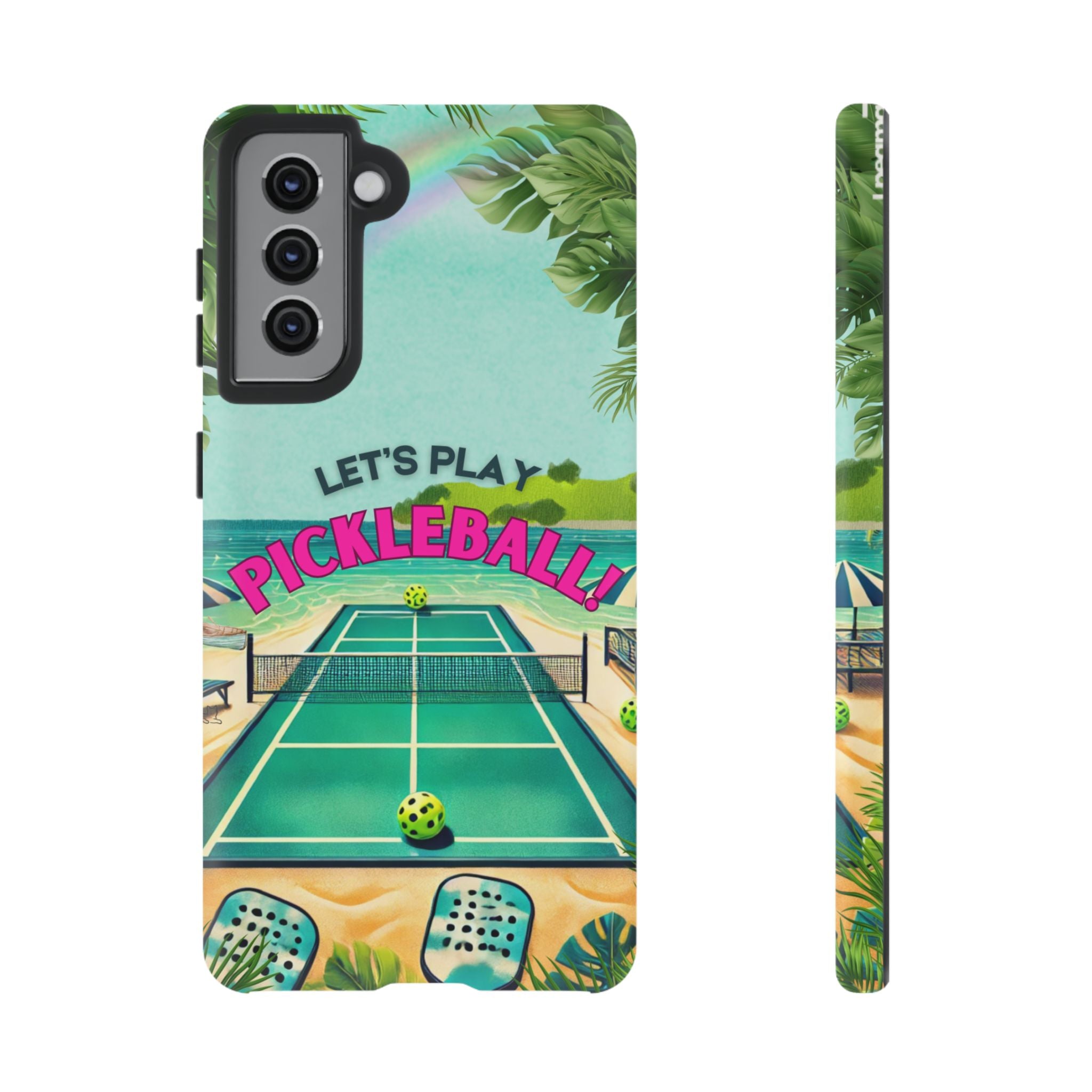 Tough Dual Layer Phone Case for Samsung Galaxy S21 Tropical Pickleball Case Supports Wireless Charging, Gift for Players