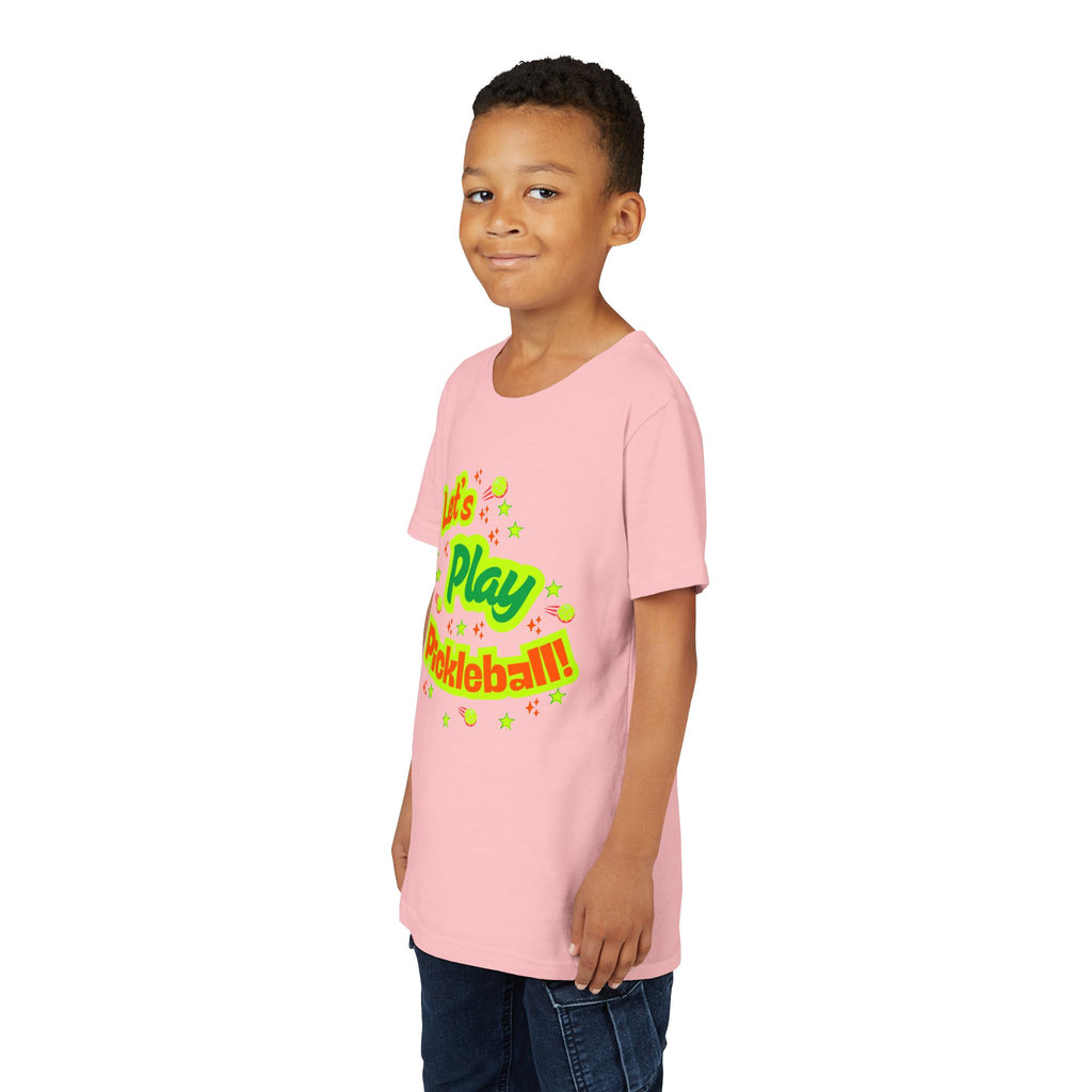 Youth Let’s Play Pickleball  Fun Neon Sports T-shirt for Kids  Colorful Pickleball Shirt for Boys & Girls, Soft & Comfy