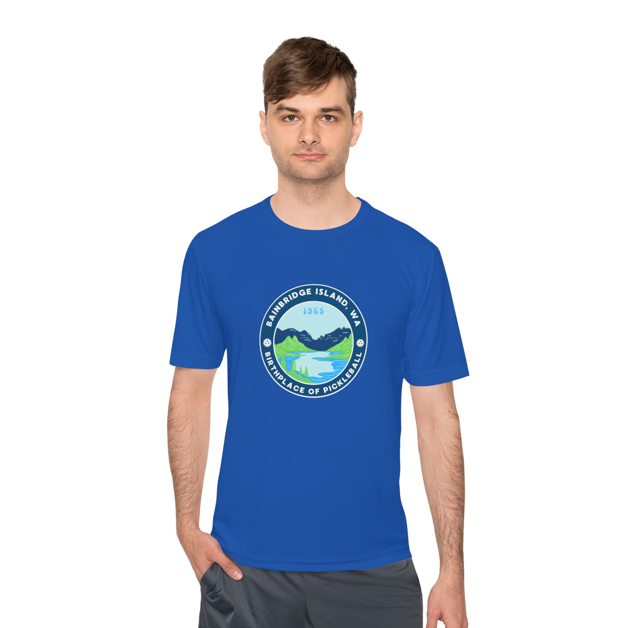Bainbridge Island WA Birthplace of Pickleball T-Shirt | Moisture Wicking Unisex Tee for Men & Women | Gift for Players