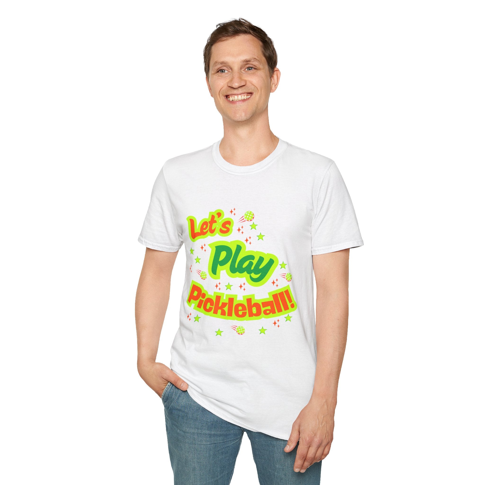 Neon Let's Play Pickleball! T-Shirt | Fun Unisex Cotton Tee | Vibrant Active Sport Graphic Shirt | Gift for Men & Women