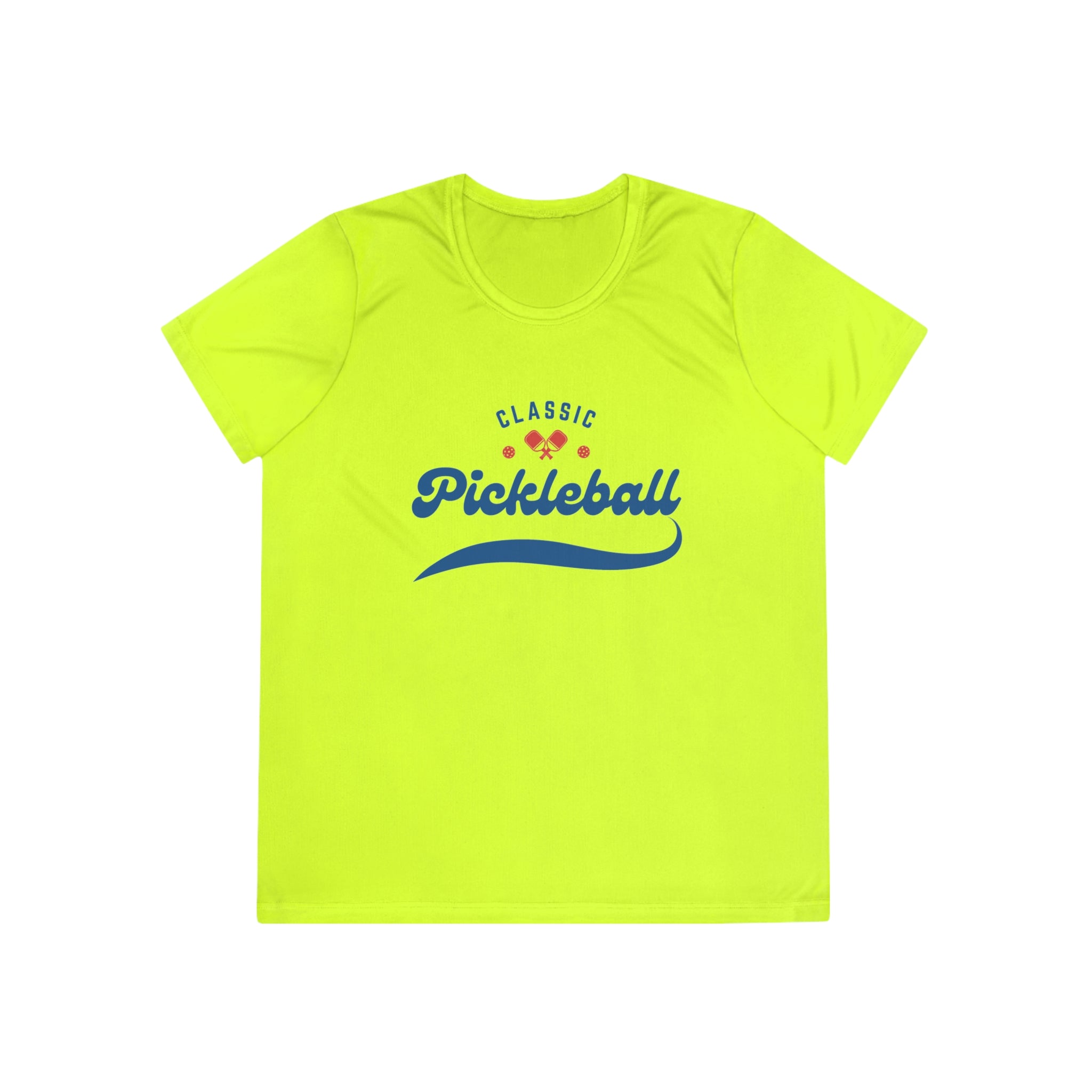 Women's Moisture Wicking Performance Pickleball T-Shirt, Classic Red & Blue Retro Design, Gift for Players