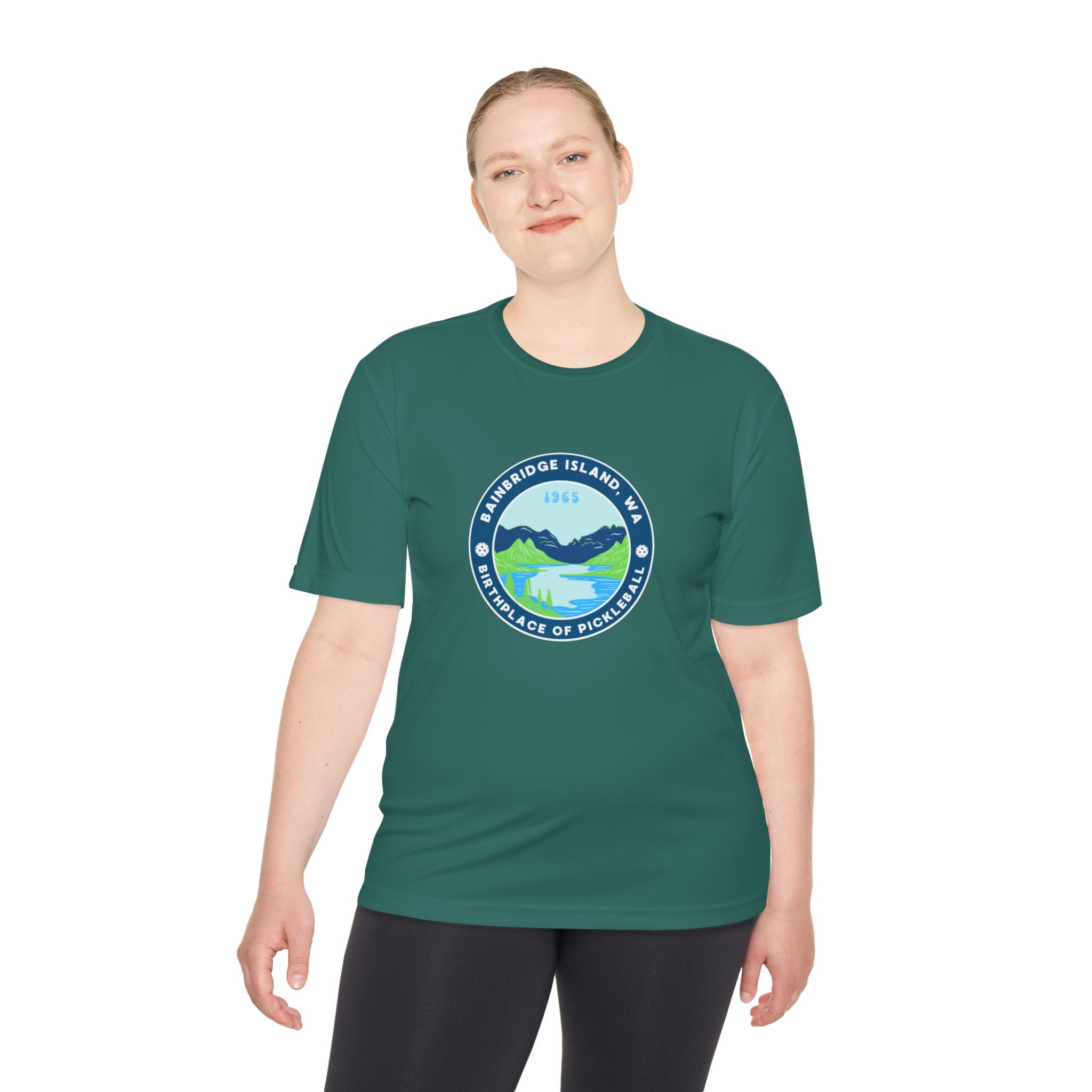 Bainbridge Island WA Birthplace of Pickleball T-Shirt | Moisture Wicking Unisex Tee for Men & Women | Gift for Players