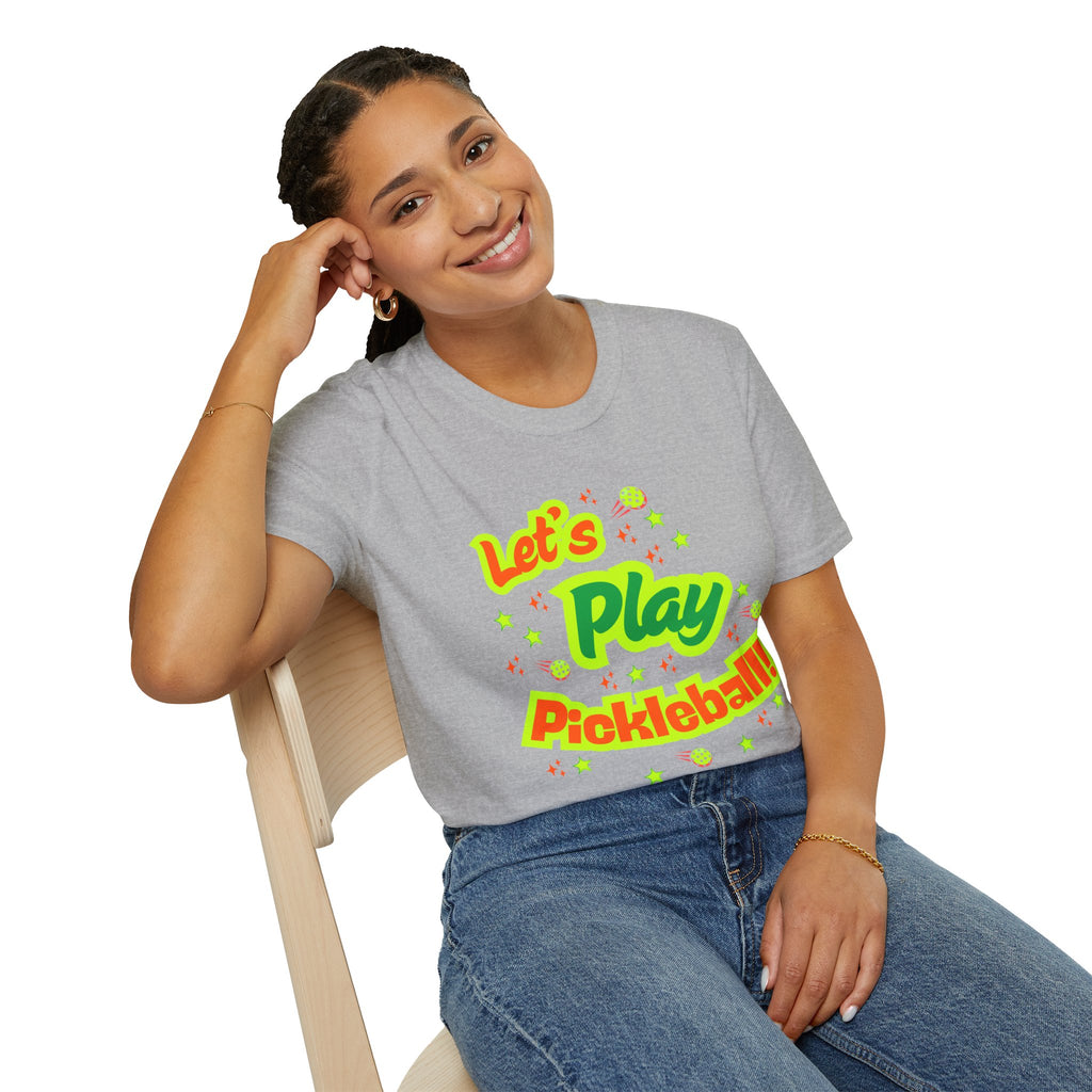 Neon Let's Play Pickleball! T-Shirt | Fun Unisex Cotton Tee | Vibrant Active Sport Graphic Shirt | Gift for Men & Women