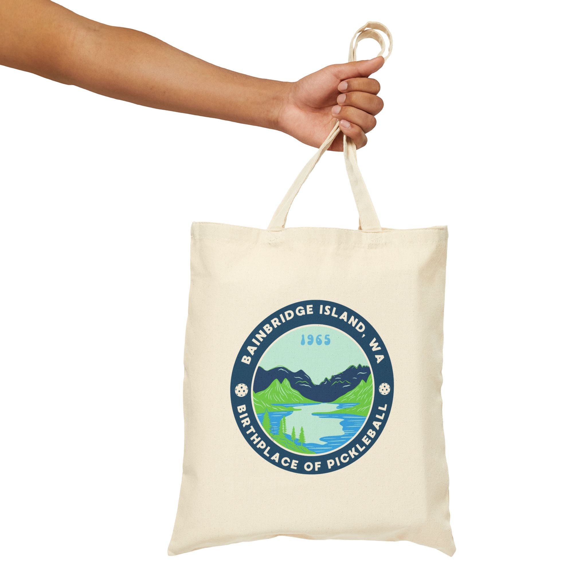Birthplace of Pickleball, Bainbridge Island WA | Canvas Tote for Gear | Black & Natural Cotton Shoulder Bags Gift for Players