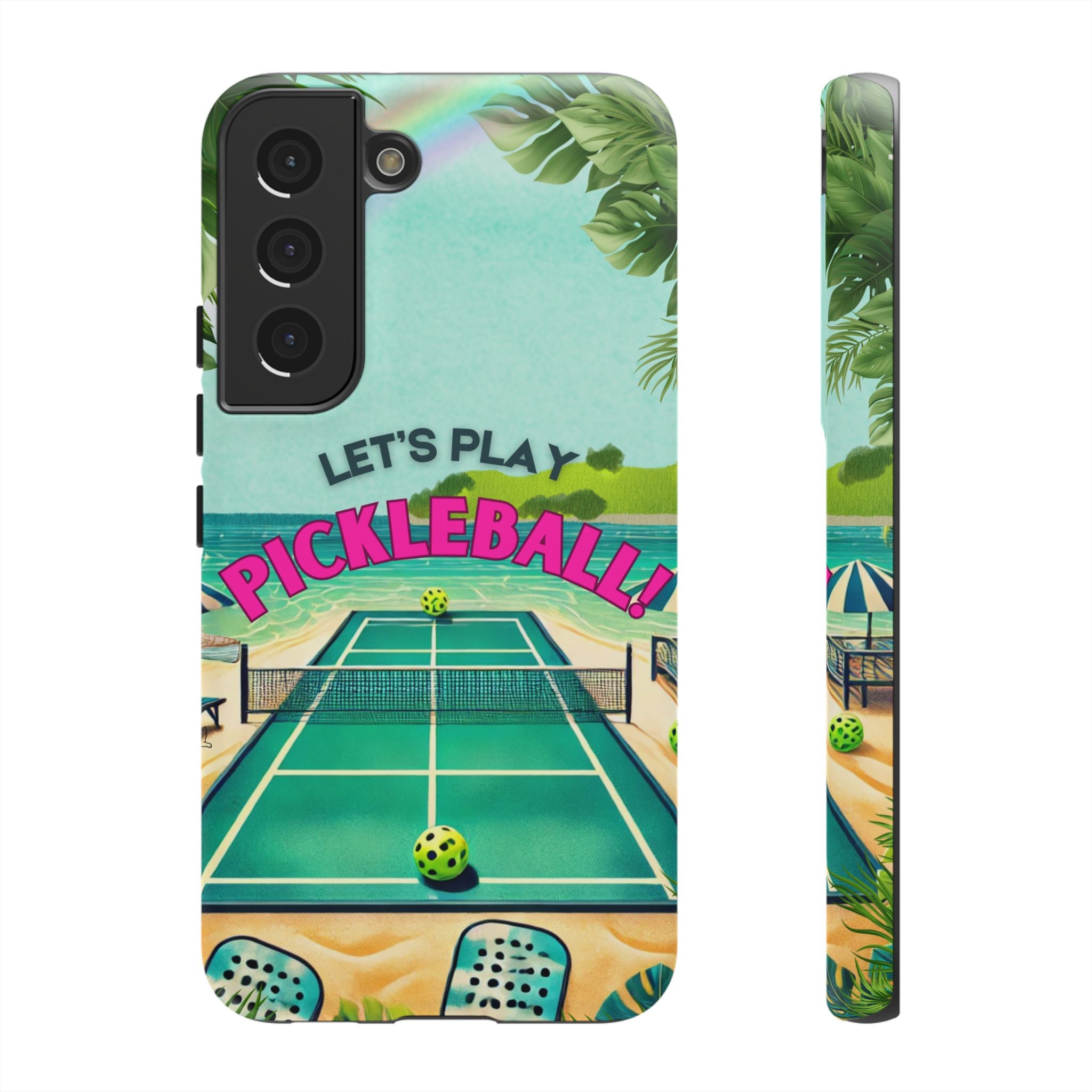 Tough Dual Layer Phone Case for Samsung Galaxy S22 Tropical Pickleball Case Supports Wireless Charging, Gift for Players