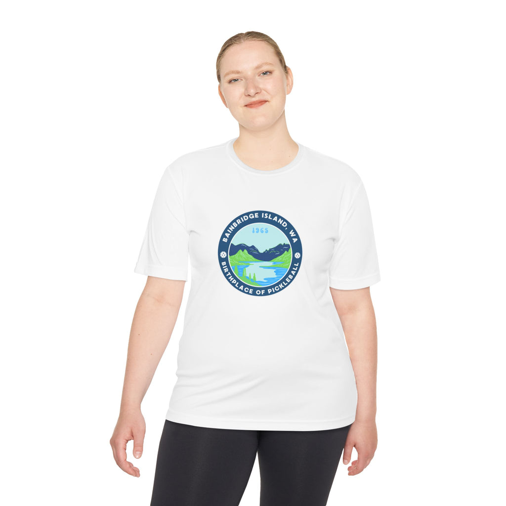 Bainbridge Island WA Birthplace of Pickleball T-Shirt | Moisture Wicking Unisex Tee for Men & Women | Gift for Players