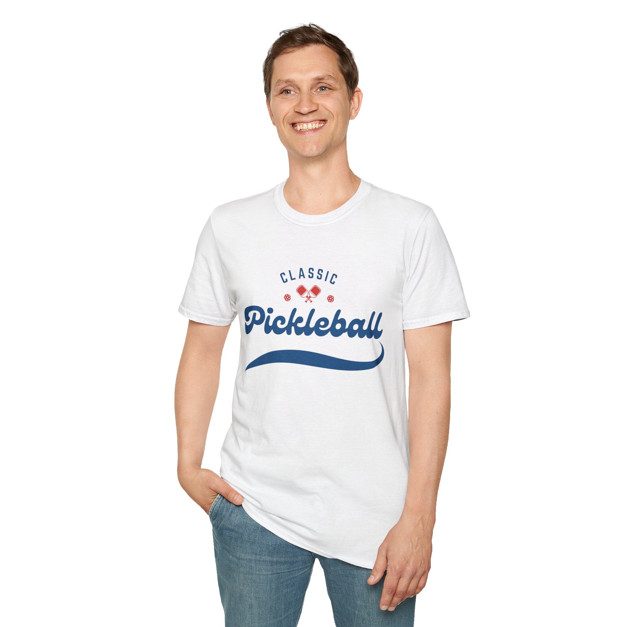 Unisex Classic Red And Blue Retro Pickleball T-Shirt | Relaxed Fit, Soft & Comfy Tee | Lightweight Activewear | Player Gift