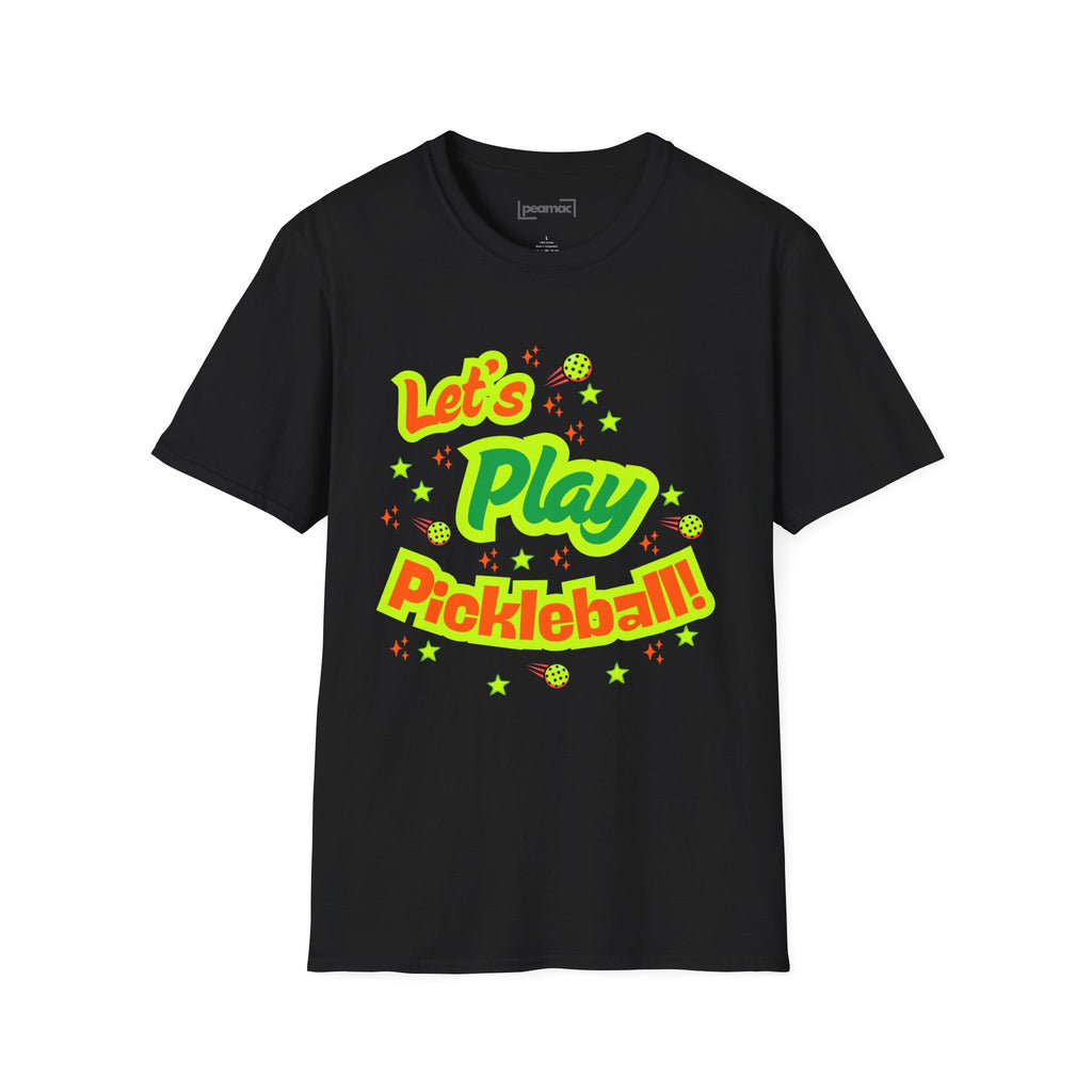 Neon Let's Play Pickleball! T-Shirt | Fun Unisex Cotton Tee | Vibrant Active Sport Graphic Shirt | Gift for Men & Women