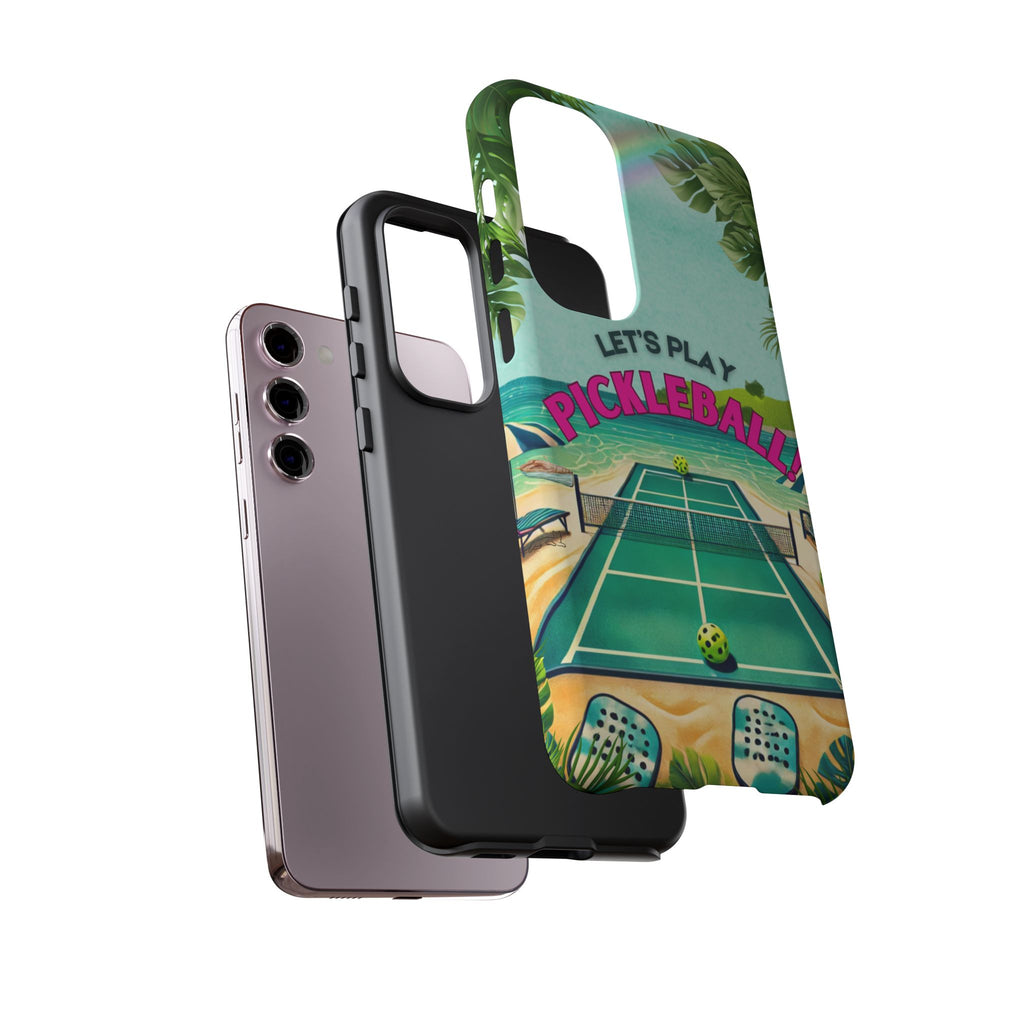 Tough Dual Layer Phone Case for Samsung Galaxy S23 Tropical Pickleball Case Supports Wireless Charging, Gift for Players
