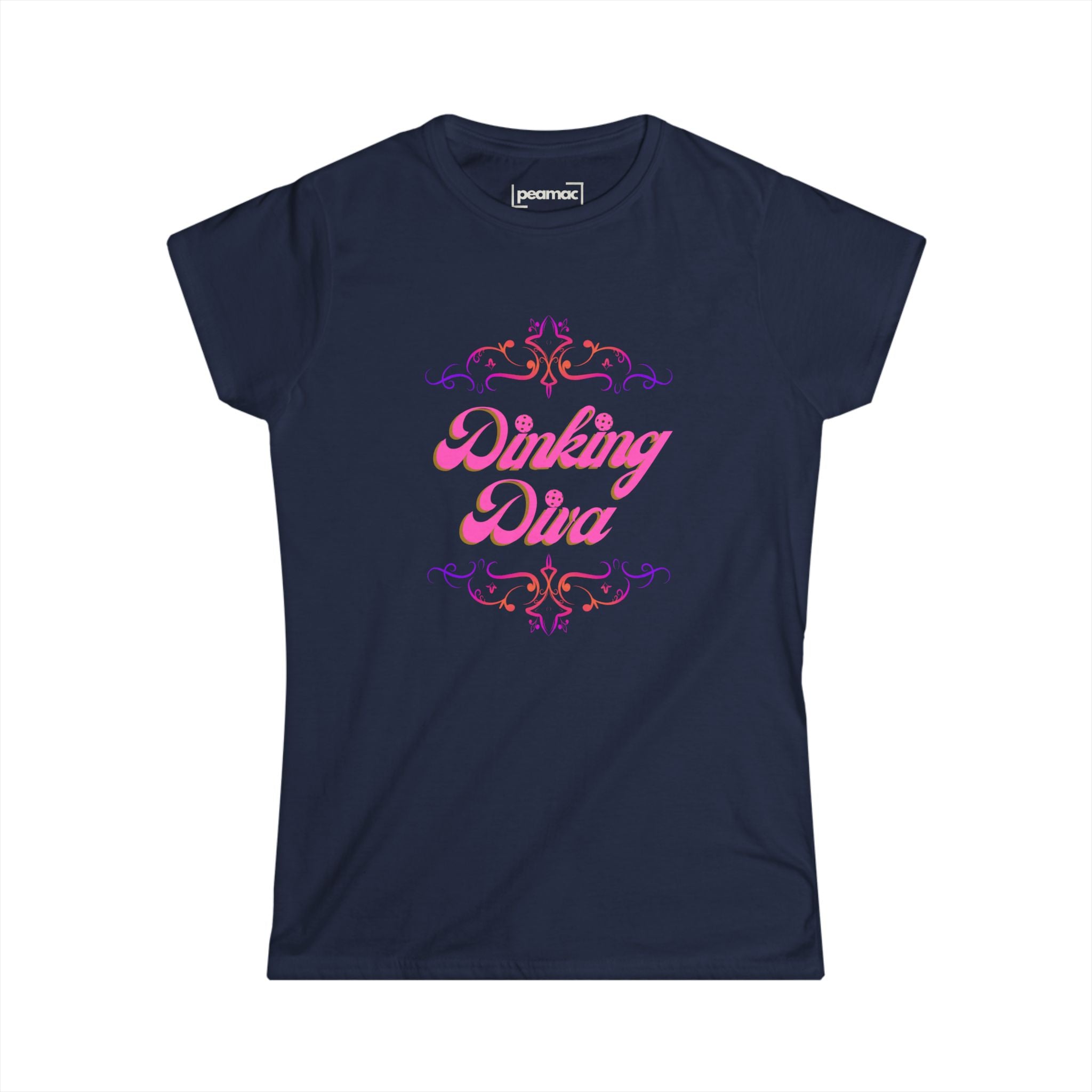 Dinking Diva in Elegant Pink Text Design Pickleball T-Shirt | Sophisticated Women's Tee | Filigree Border Shirt, Graphic Top