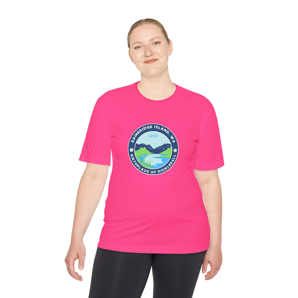 Bainbridge Island WA Birthplace of Pickleball T-Shirt | Moisture Wicking Unisex Tee for Men & Women | Gift for Players