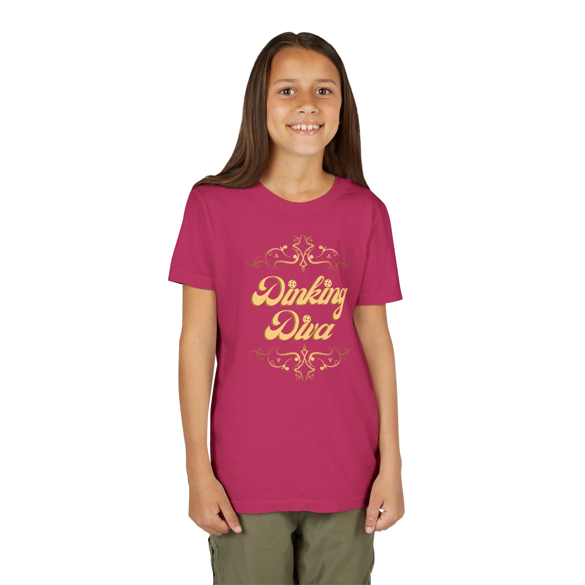 Youth Gold Dinking Diva T-Shirt | Fun Kids Tee For Pickleball, Parties, Birthdays, And Everyday Wear | Gift For Girls