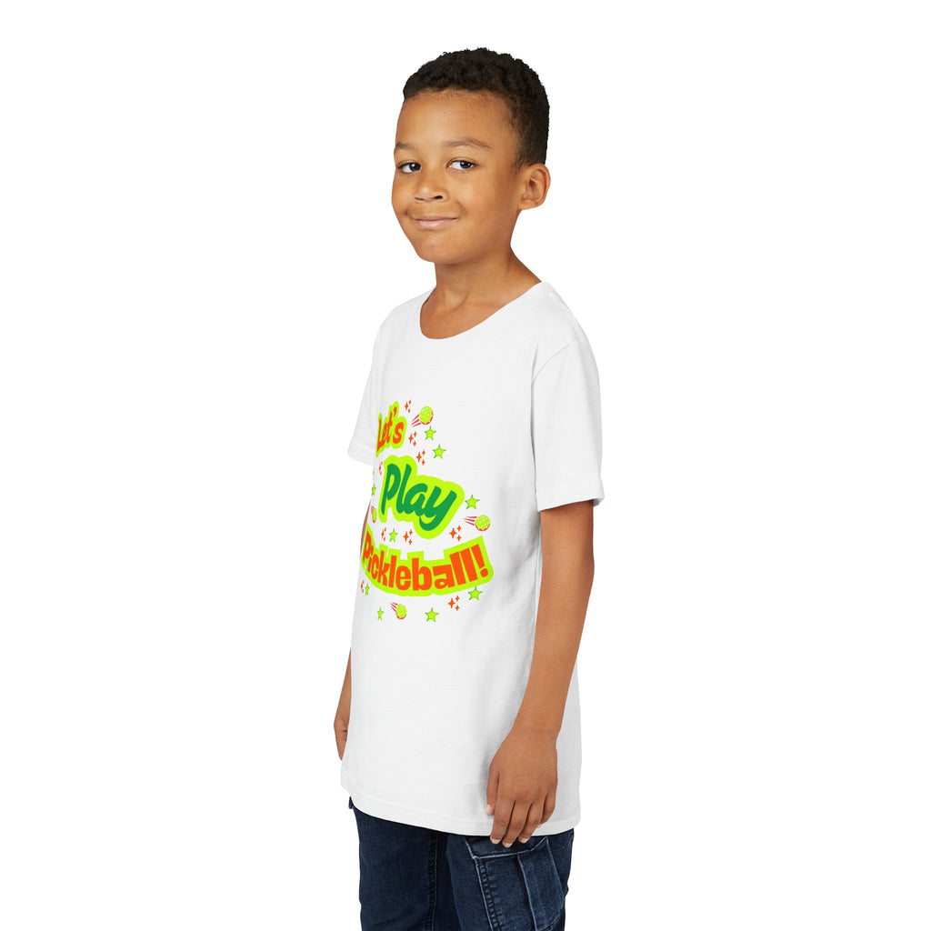 Youth Let’s Play Pickleball  Fun Neon Sports T-shirt for Kids  Colorful Pickleball Shirt for Boys & Girls, Soft & Comfy