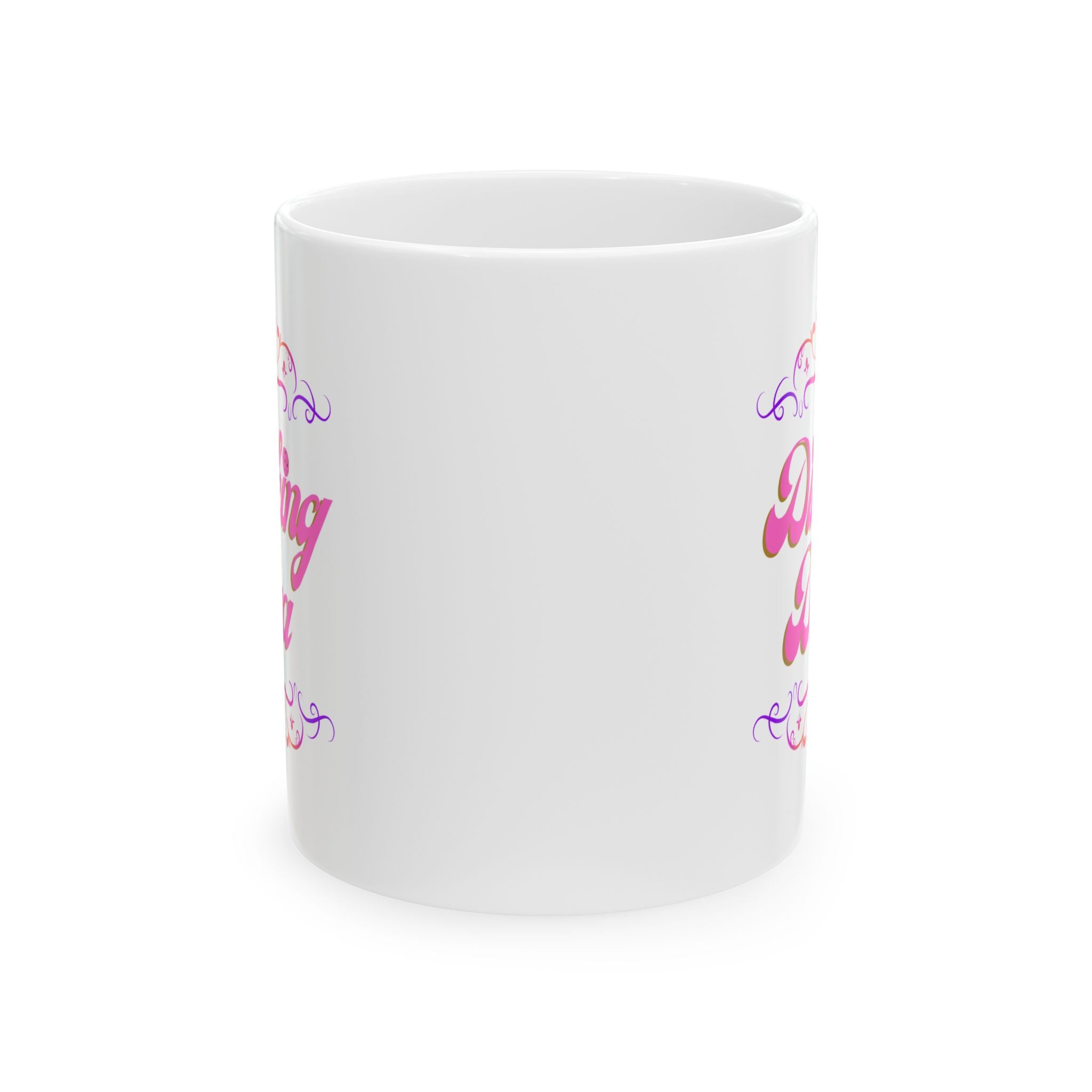 Pickleball Mug, Dinking Diva Ceramic Coffee Cup, Pink Text Dink Game Finesse, Filigree Borders, Dishwasher Microwave Safe,