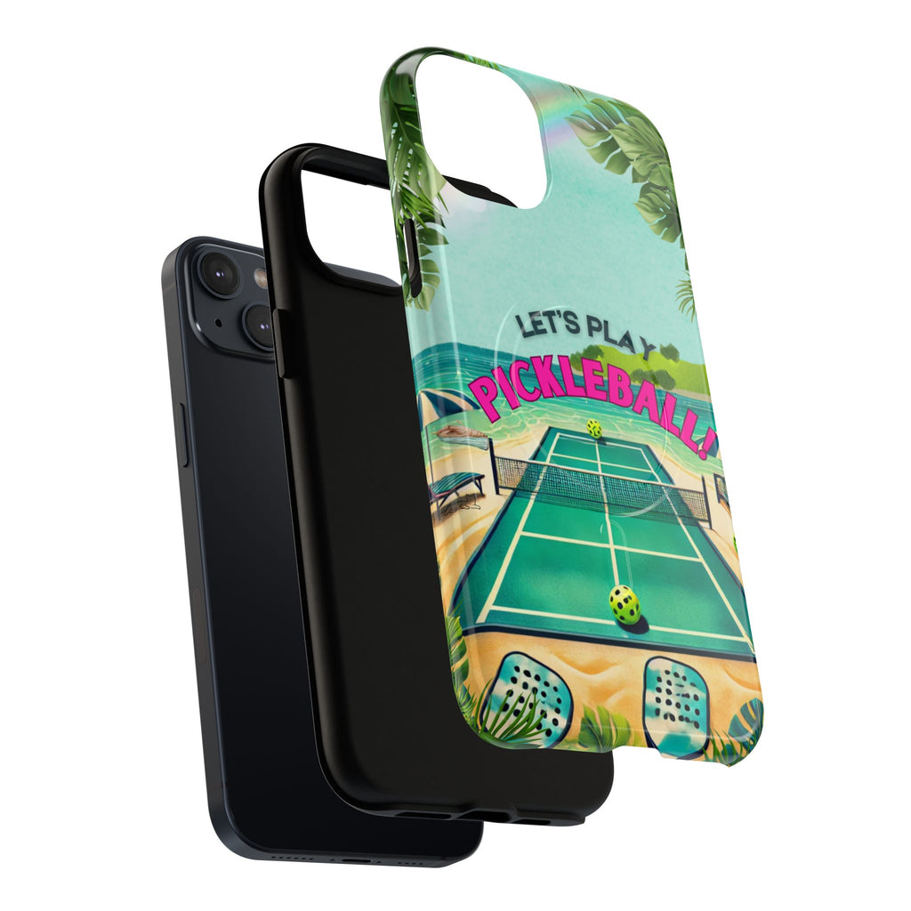 Tough Magnetic Phone Case for iPhone 14, Tropical Pickleball Case Compatible with MagSafe® Wireless Charging Gift for Players
