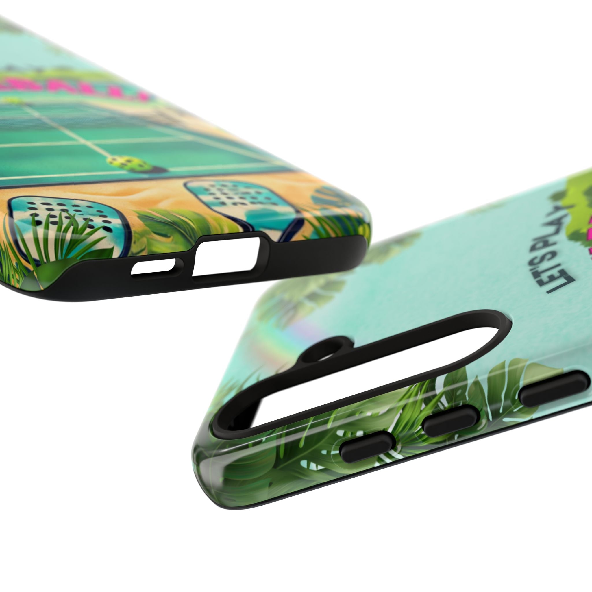 Tough Dual Layer Tropical Pickleball Phone Case for Samsung Galaxy S24 Compatible with Wireless Charging, Gift for Players