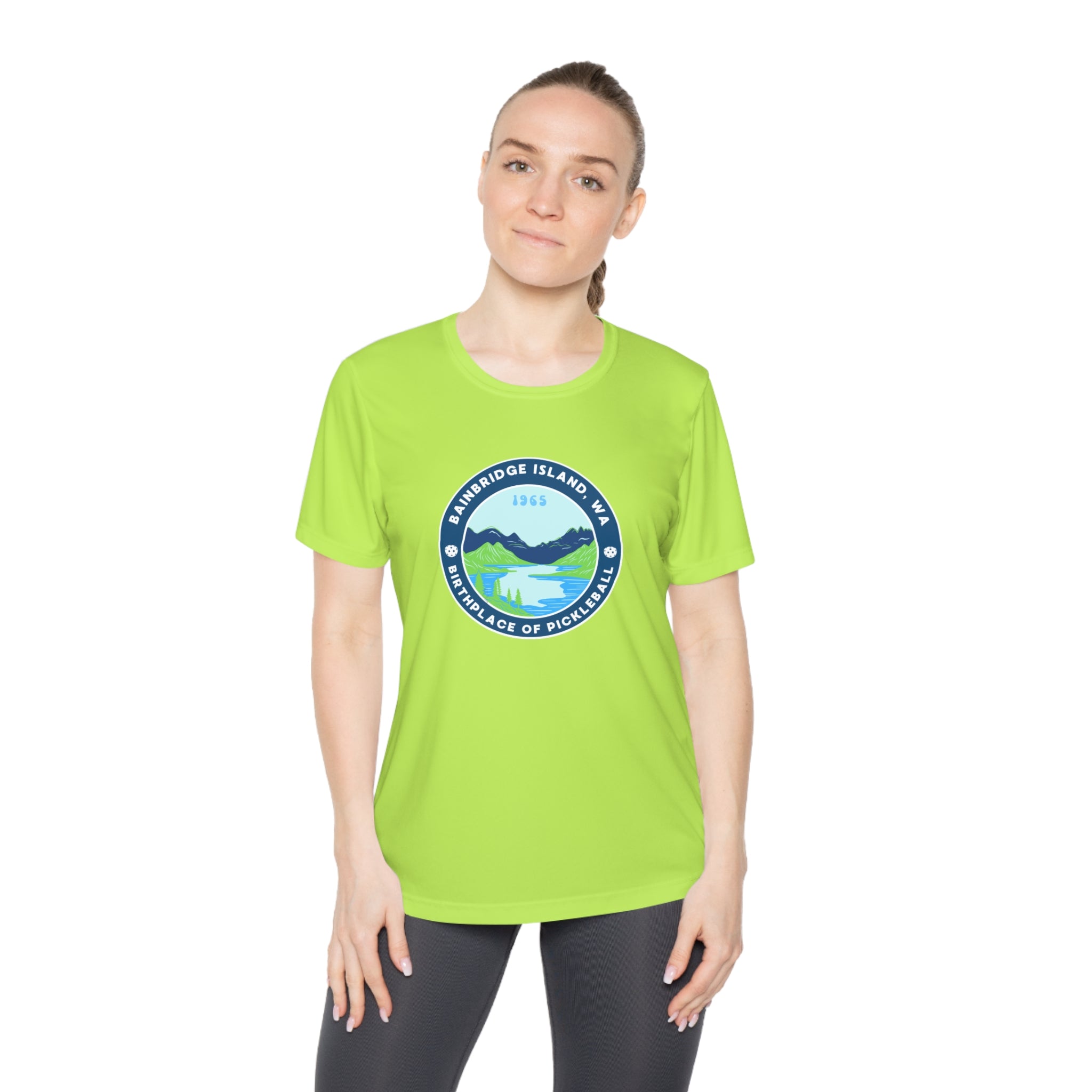 Women's Moisture Wicking Performance Semi-Fitted T-shirt | Bainbridge Island, WA the Birthplace of Pickleball Tee