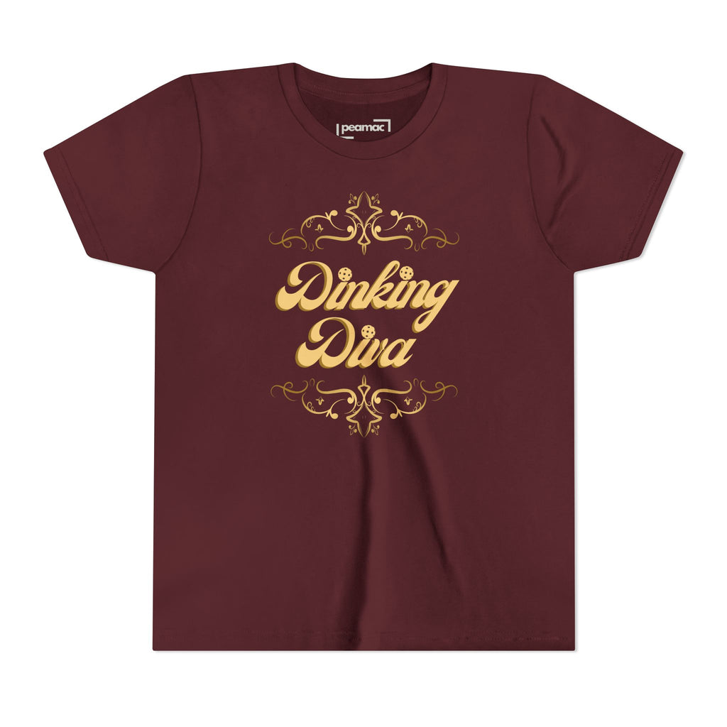 Youth Gold Dinking Diva T-Shirt | Fun Kids Tee For Pickleball, Parties, Birthdays, And Everyday Wear | Gift For Girls