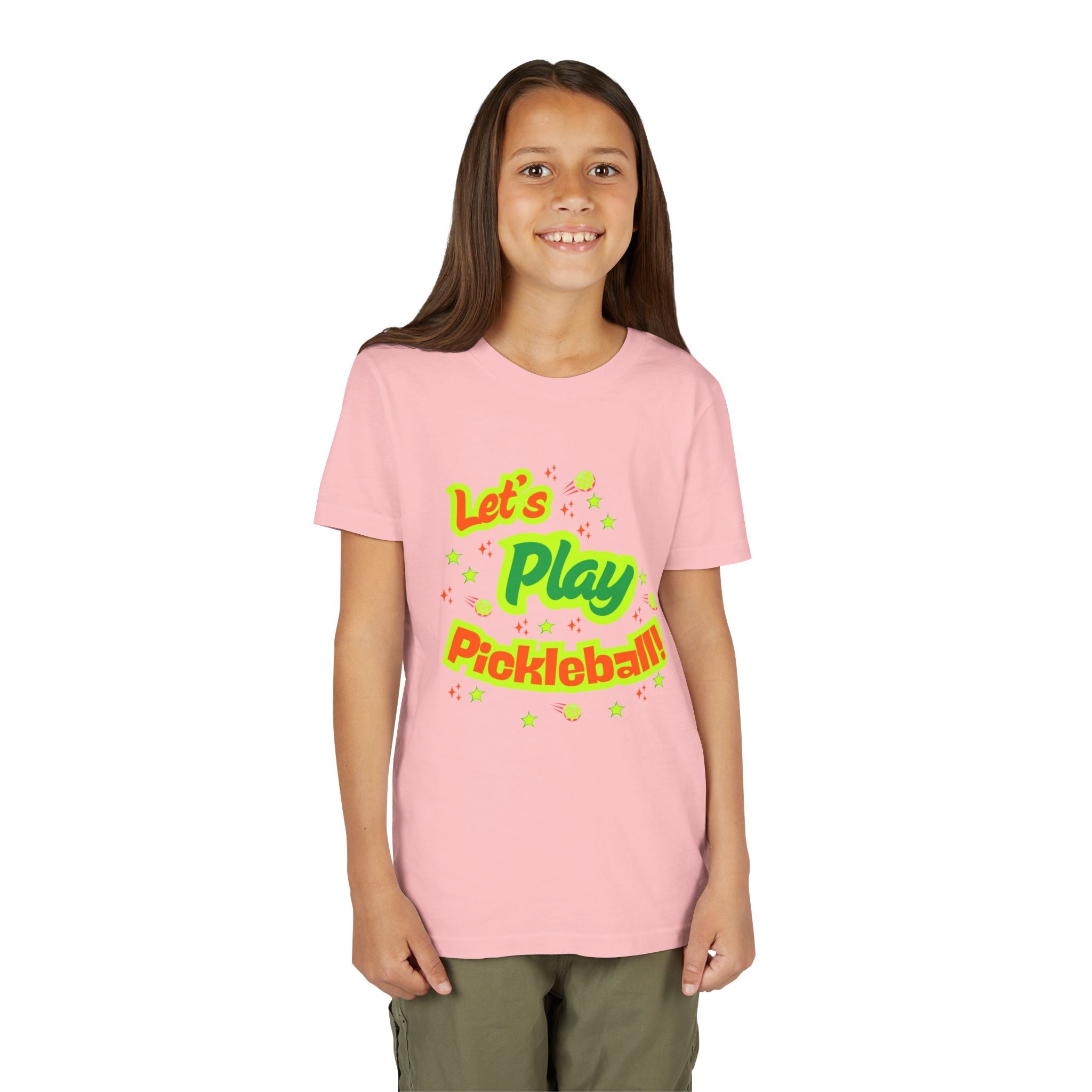 Youth Let’s Play Pickleball  Fun Neon Sports T-shirt for Kids  Colorful Pickleball Shirt for Boys & Girls, Soft & Comfy