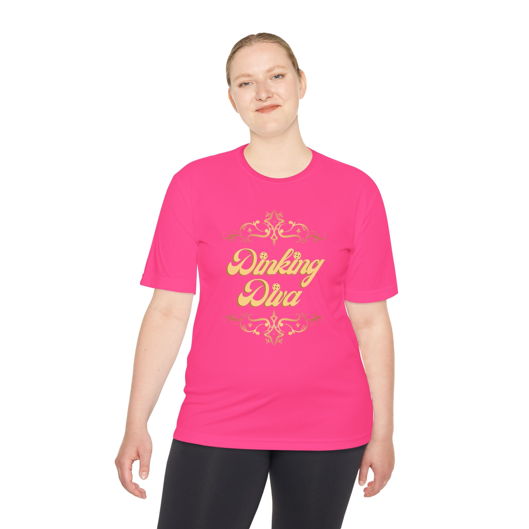 Pickleball Relaxed Fit, Moisture Wicking Performance T-Shirt | Dinking Diva (Gold) | Lightweight Activewear