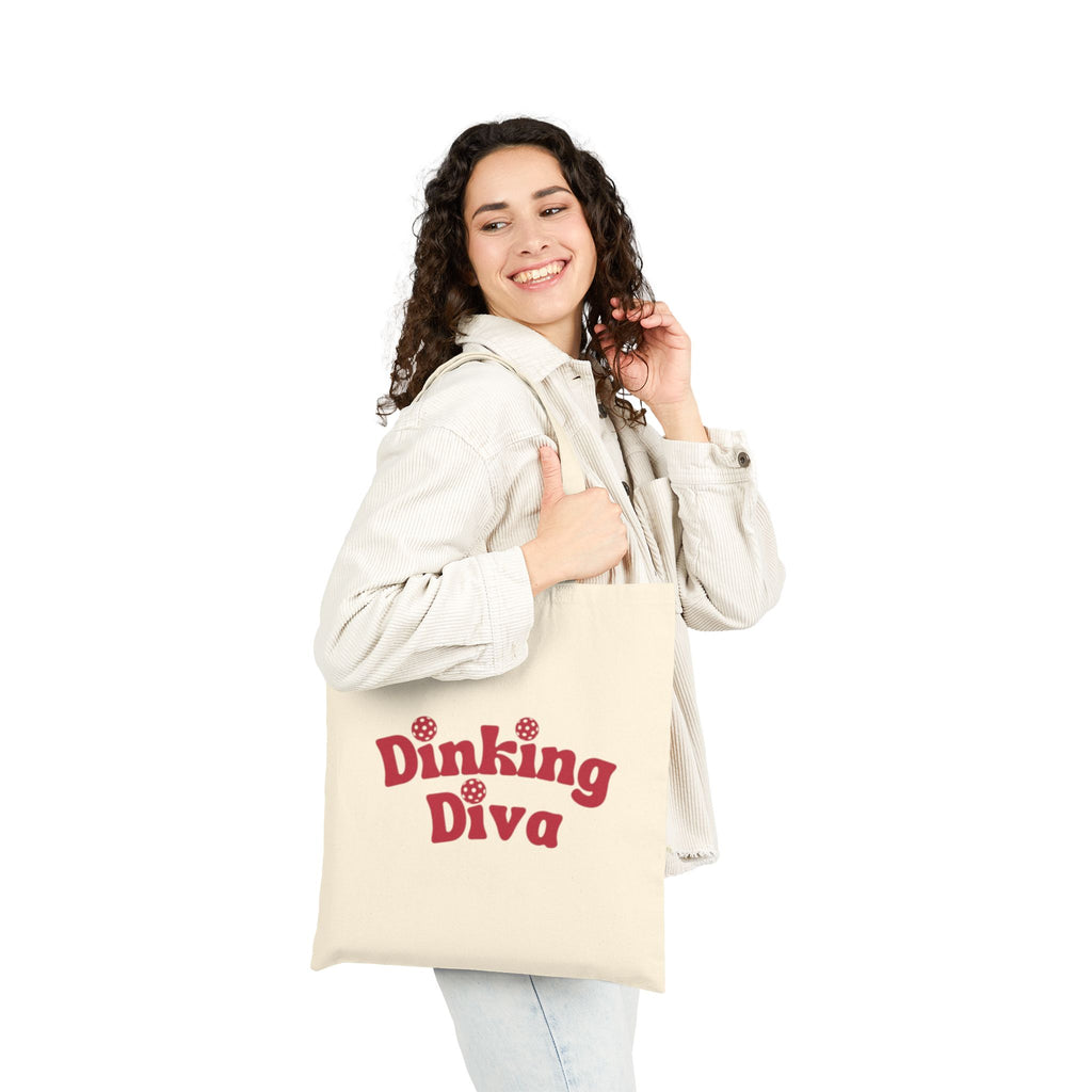 Pickleball Dinking Diva Canvas Tote for Gear & Gifts | Durable Black and Natural Cotton Shoulder Bags | Reusable Accessory