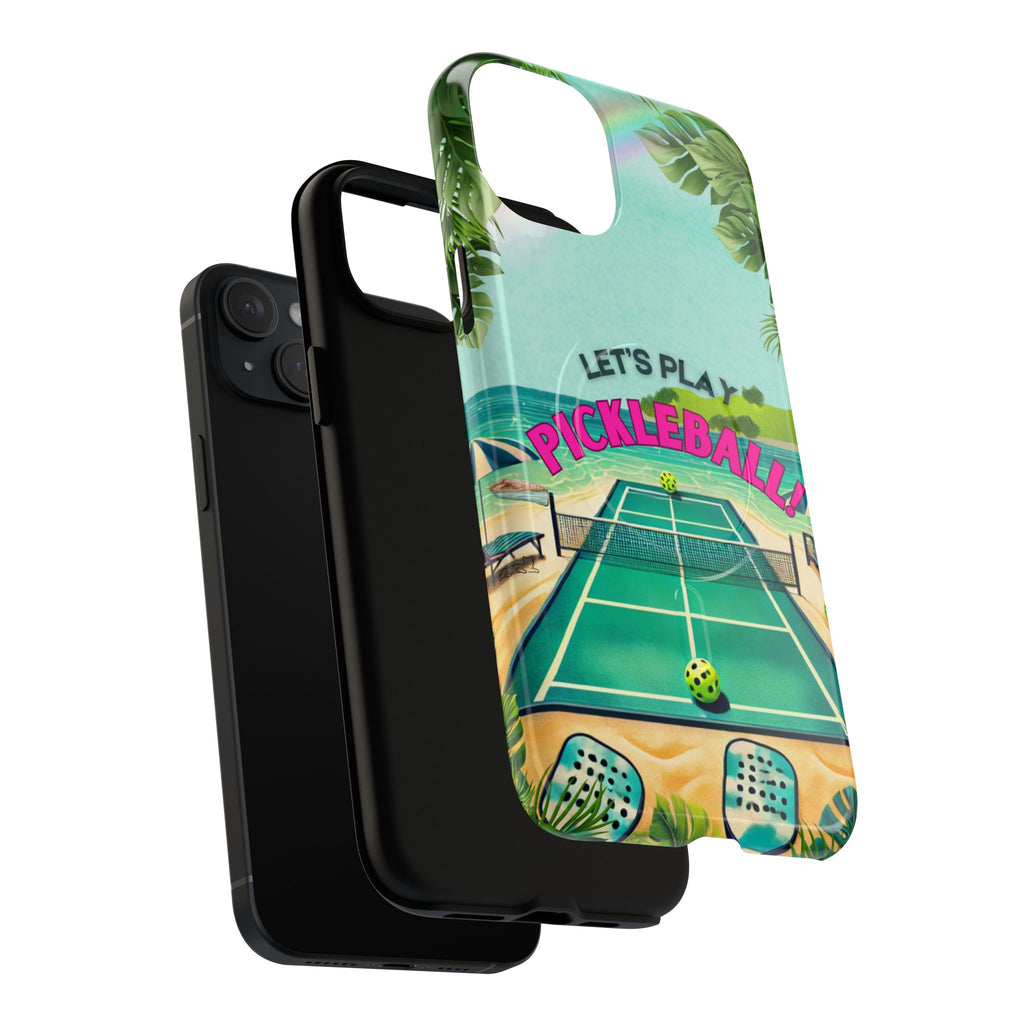Tough Magnetic Phone Case for iPhone 15 Tropical Pickleball Case Compatible with MagSafe® Wireless Charging, Player Gift