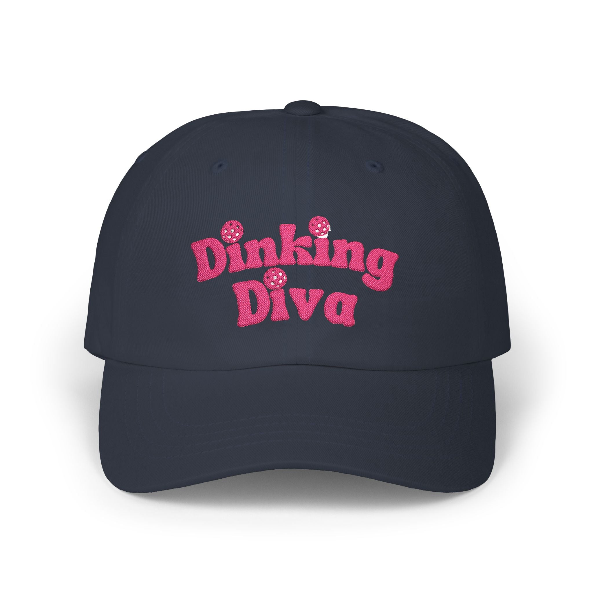 Dinking Diva Embroidered Pickleball Classic Baseball Cap, High Quality, Cotton, Antique Brass Buckle Closure, Gift for Women