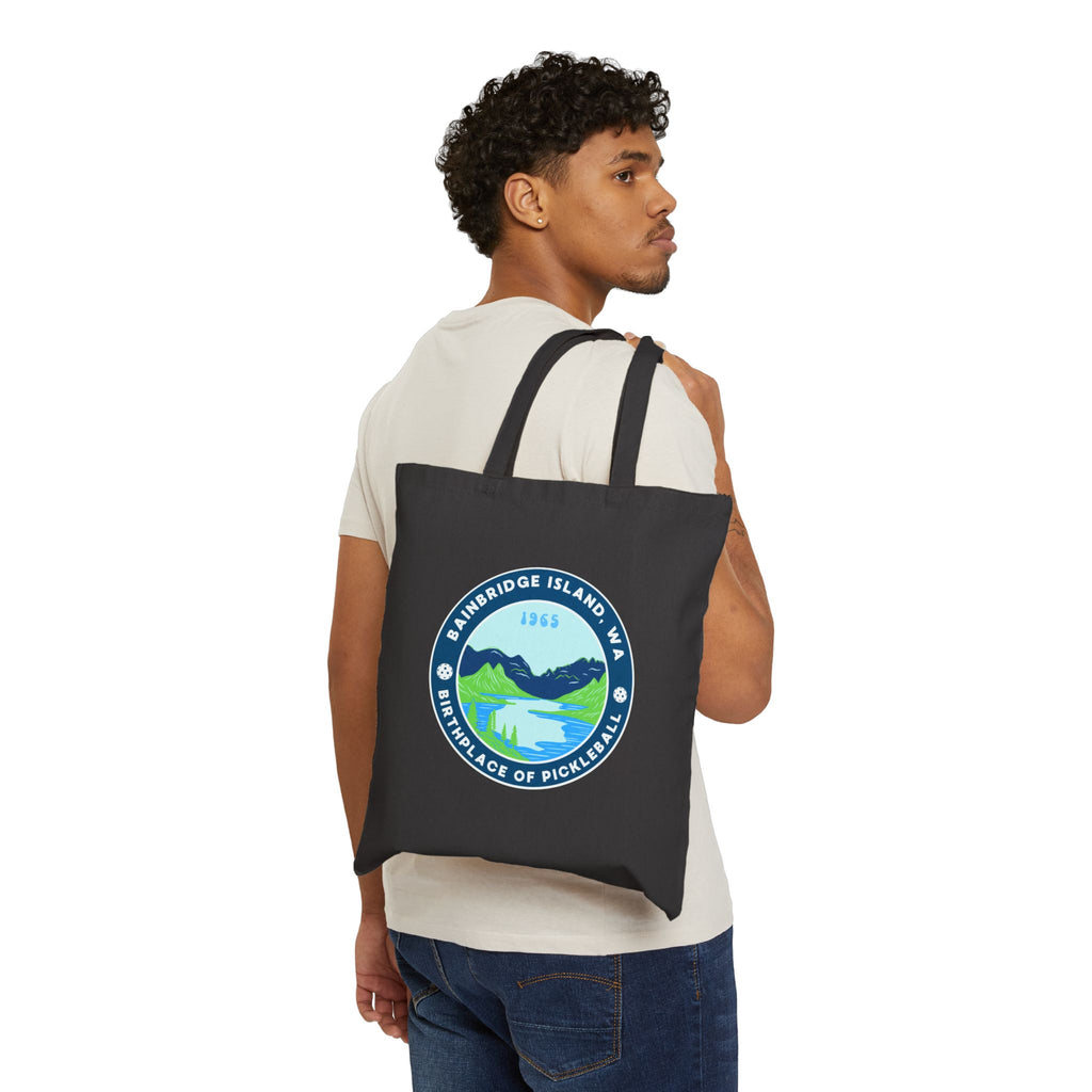 Birthplace of Pickleball, Bainbridge Island WA | Canvas Tote for Gear | Black & Natural Cotton Shoulder Bags Gift for Players