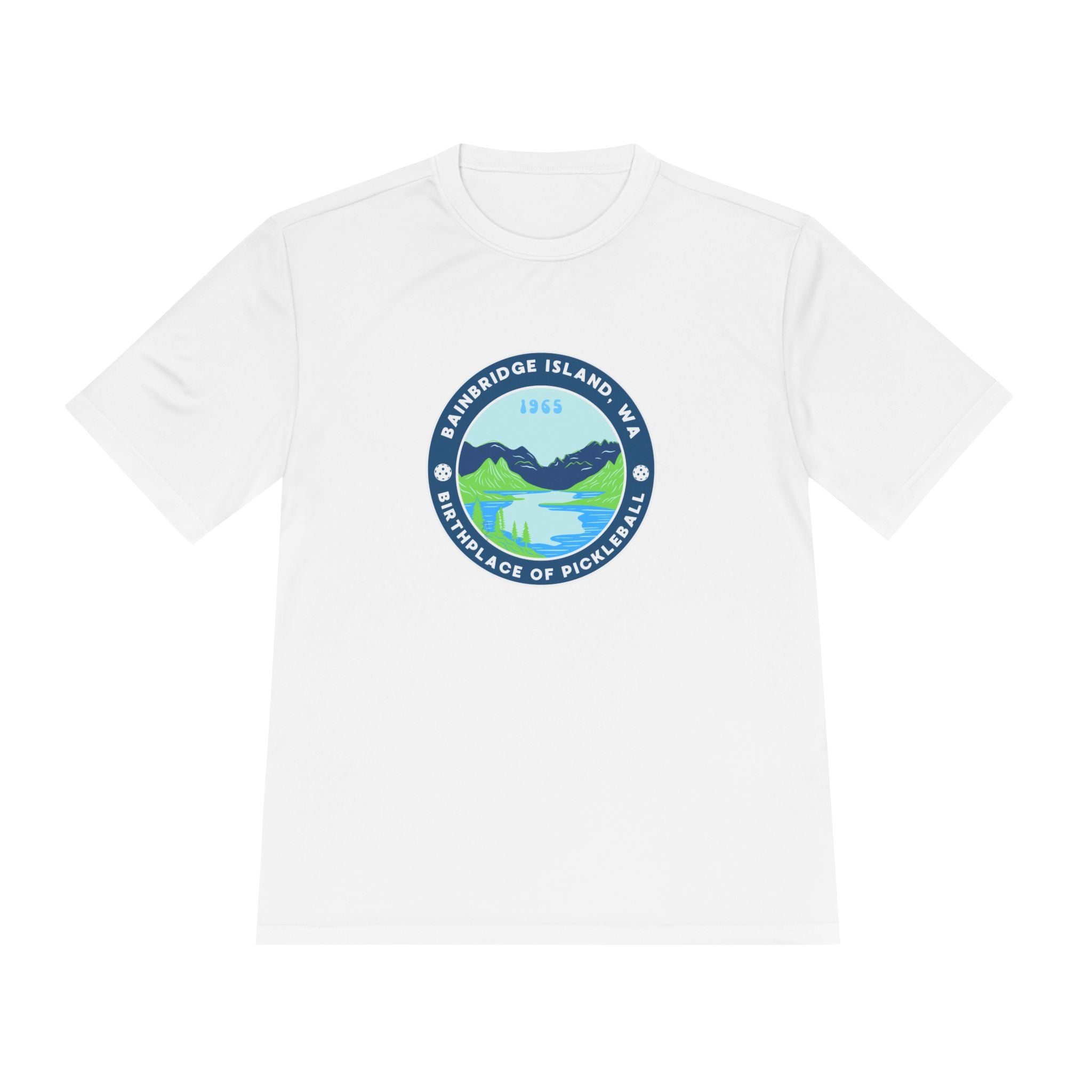 Bainbridge Island WA Birthplace of Pickleball T-Shirt | Moisture Wicking Unisex Tee for Men & Women | Gift for Players