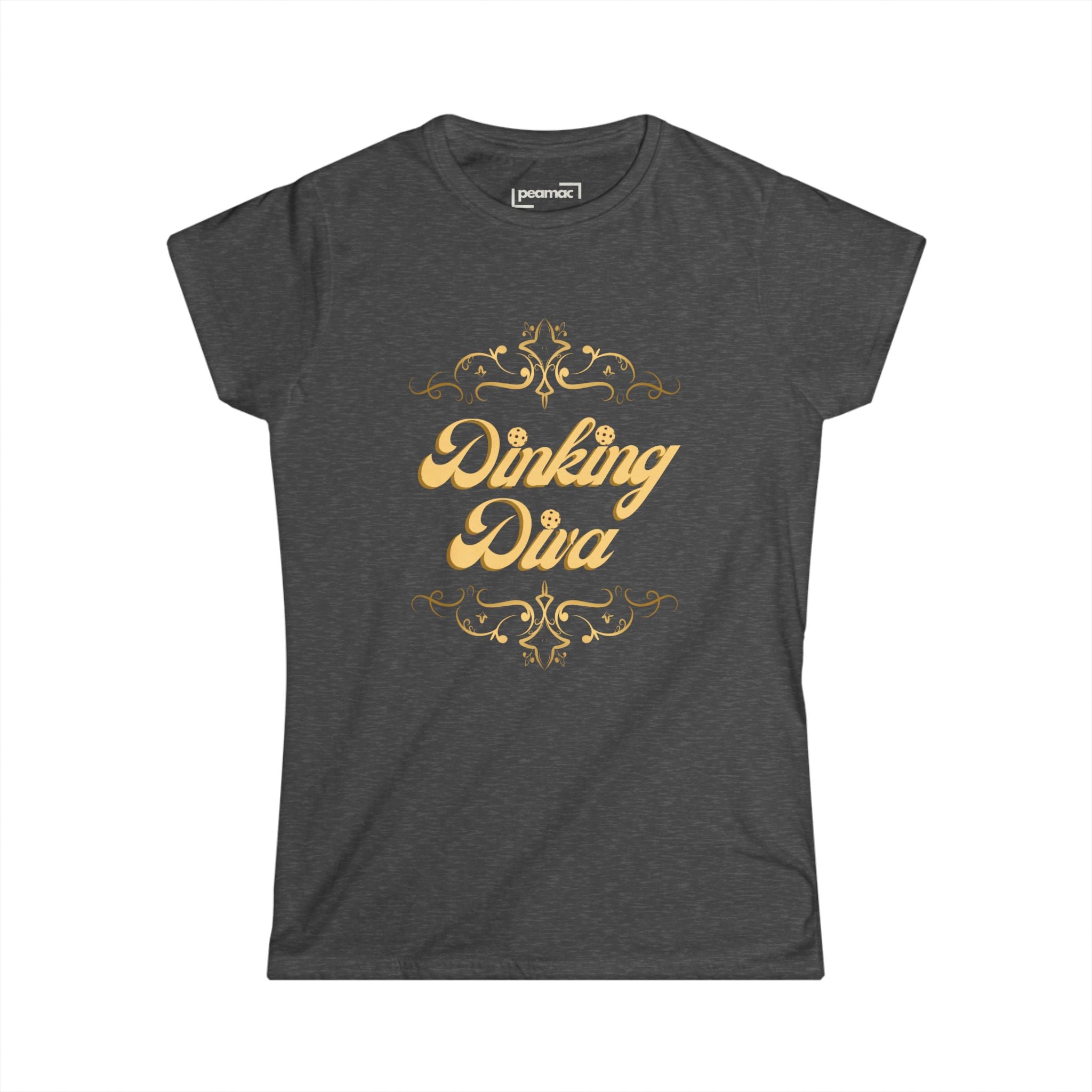 Dinking Diva Pickleball Tee, Women's Shirt, Pickleball Clothes, Gold Filigree Design, Elegant Sports Tee, Gift for Pickleball