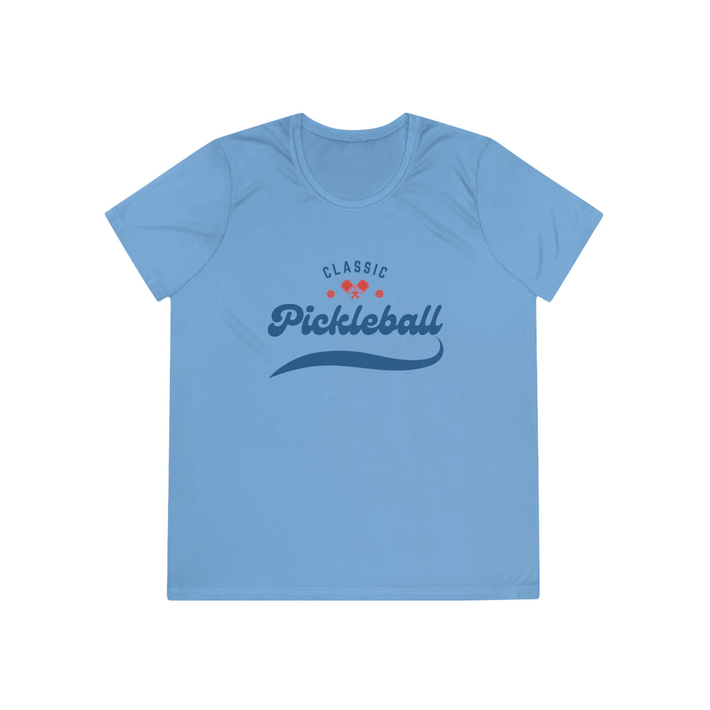 Women's Moisture Wicking Performance Pickleball T-Shirt, Classic Red & Blue Retro Design, Gift for Players