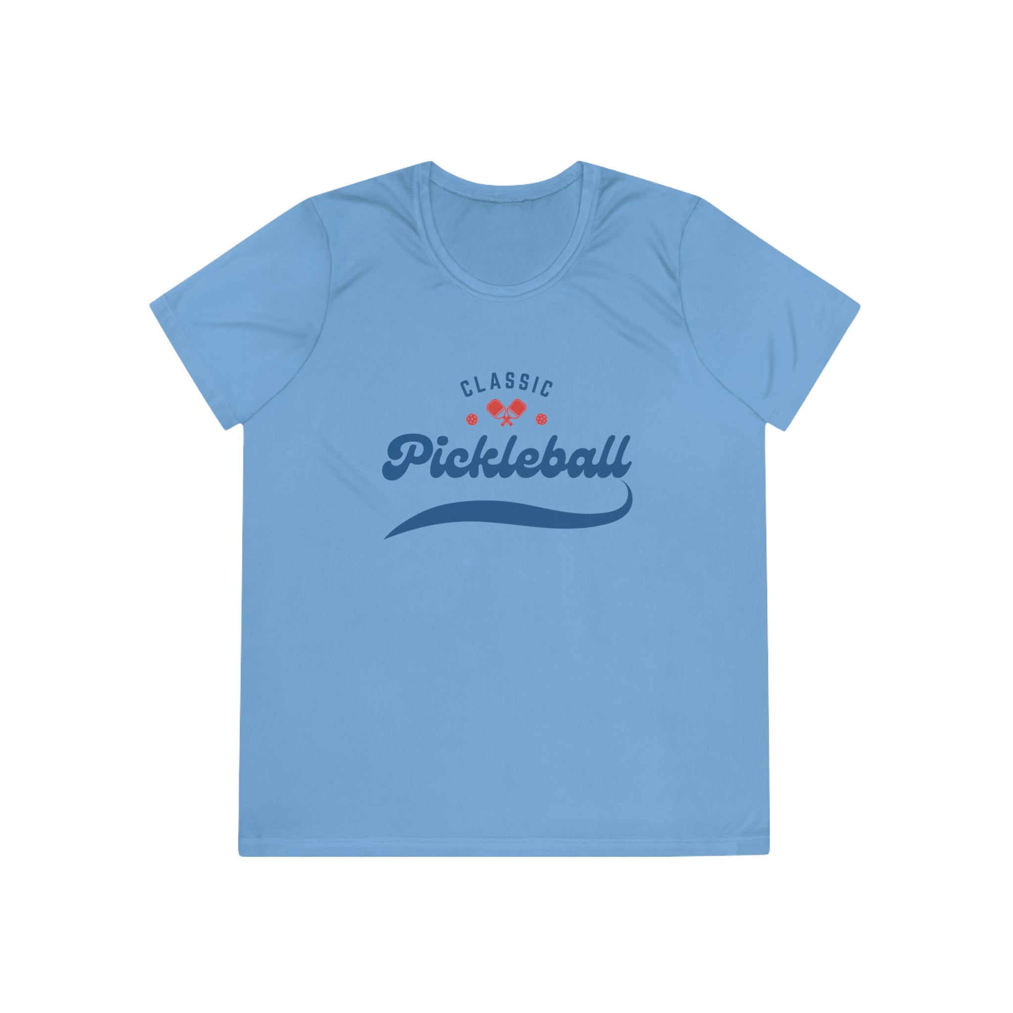 Women's Moisture Wicking Performance Pickleball T-Shirt, Classic Red & Blue Retro Design, Gift for Players