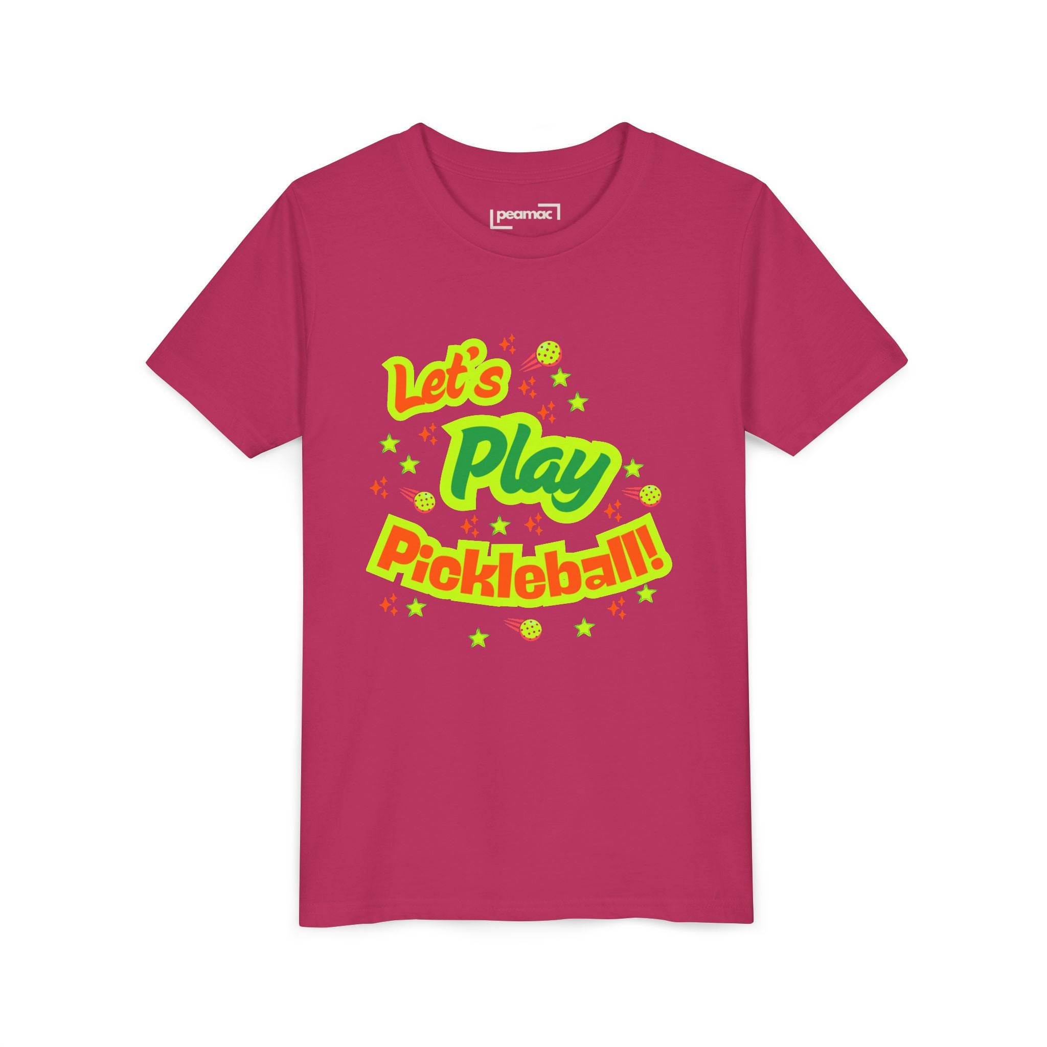 Youth Let’s Play Pickleball  Fun Neon Sports T-shirt for Kids  Colorful Pickleball Shirt for Boys & Girls, Soft & Comfy