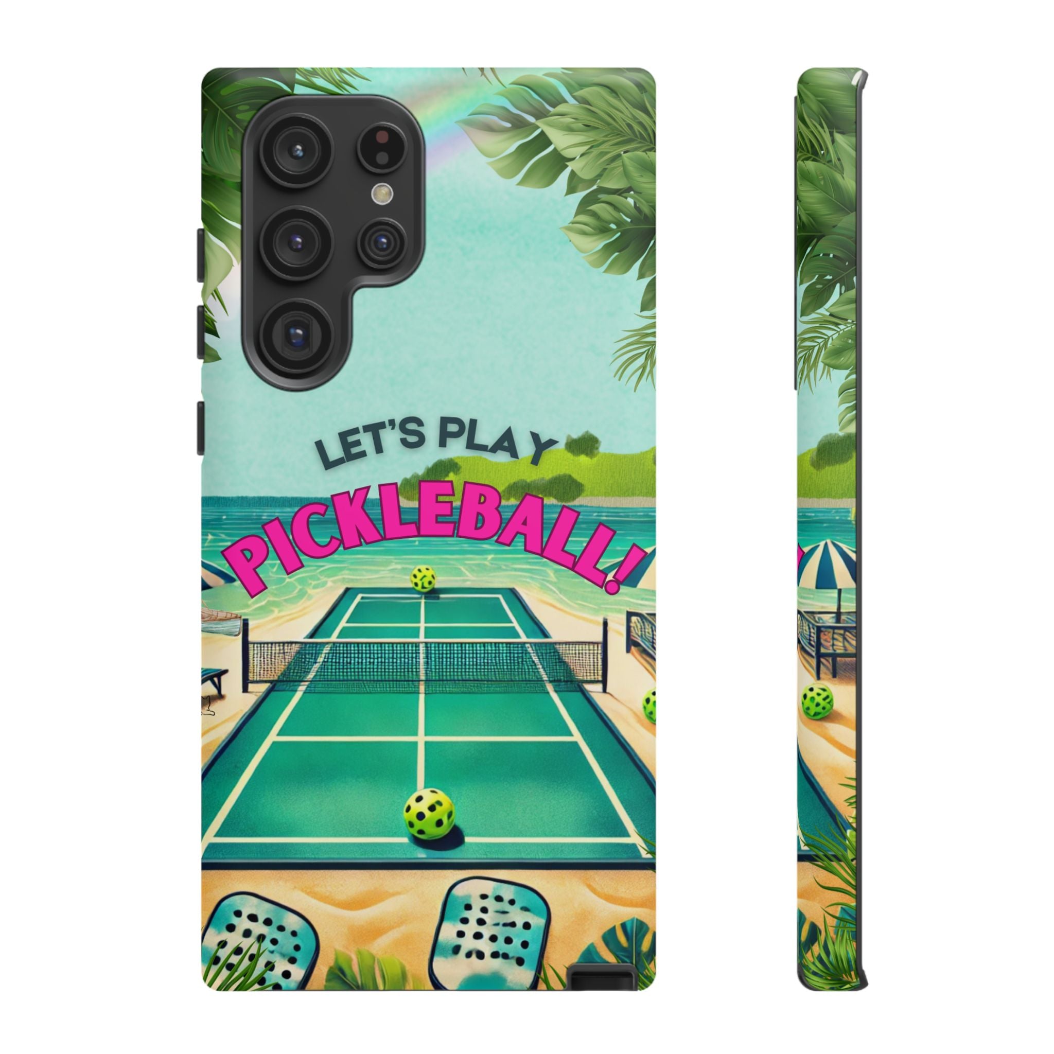 Tough Dual Layer Phone Case for Samsung Galaxy S22 Tropical Pickleball Case Supports Wireless Charging, Gift for Players