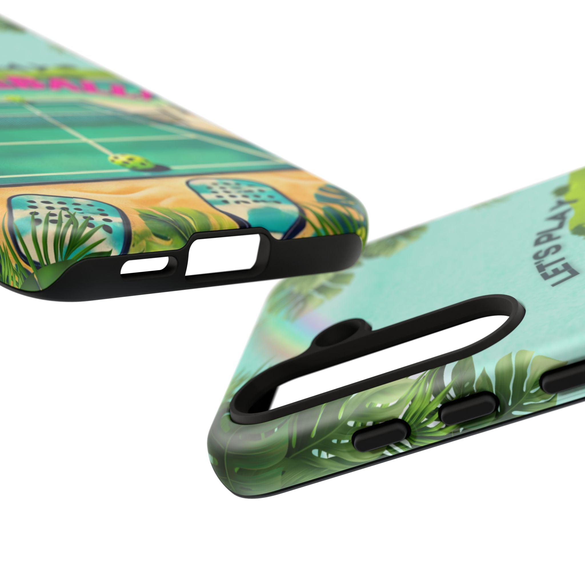 Tough Dual Layer Tropical Pickleball Phone Case for Samsung Galaxy S24 Compatible with Wireless Charging, Gift for Players