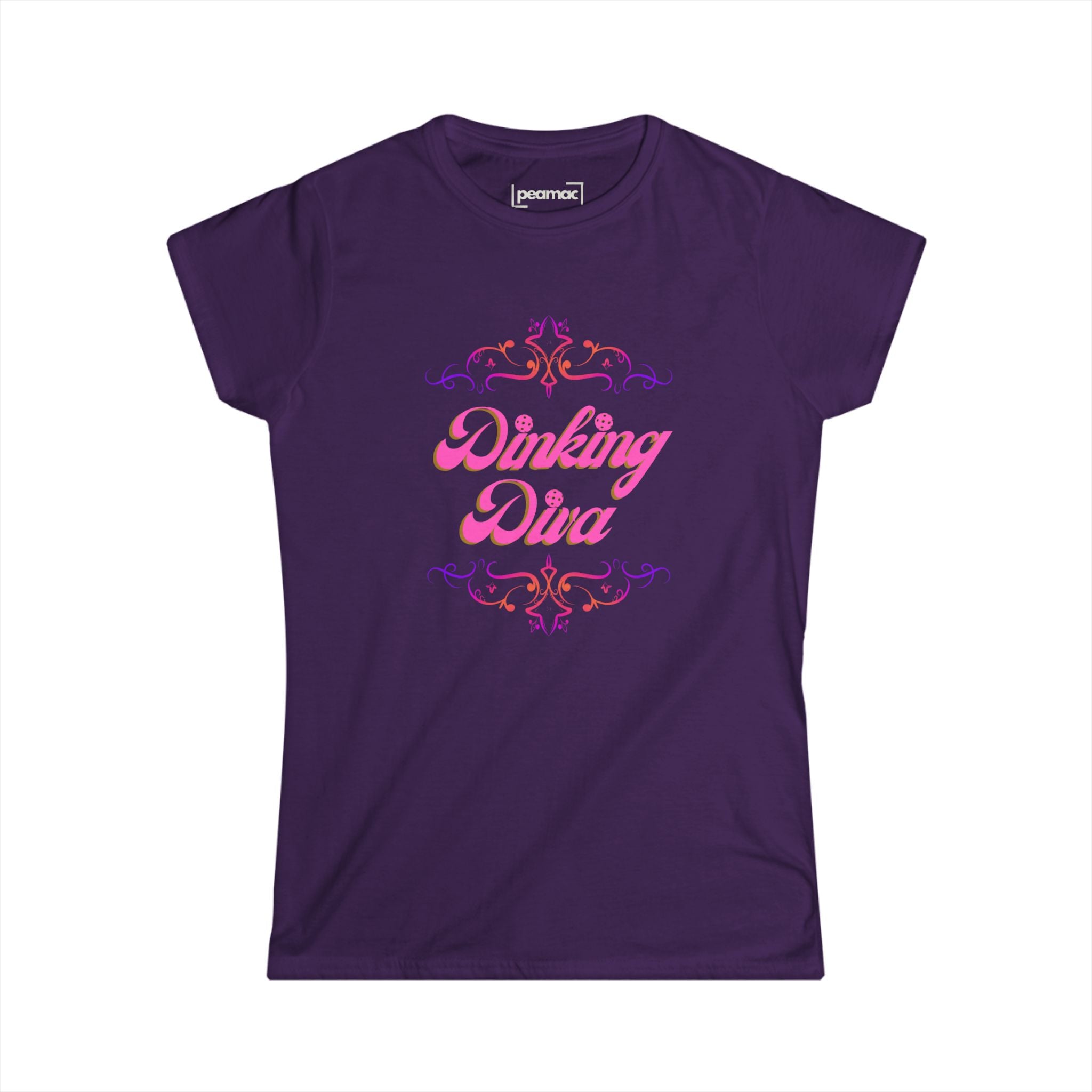 Dinking Diva in Elegant Pink Text Design Pickleball T-Shirt | Sophisticated Women's Tee | Filigree Border Shirt, Graphic Top