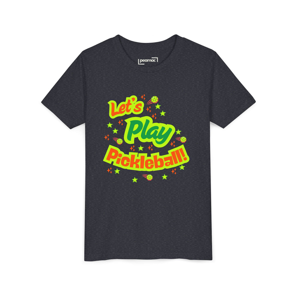 Youth Let’s Play Pickleball  Fun Neon Sports T-shirt for Kids  Colorful Pickleball Shirt for Boys & Girls, Soft & Comfy