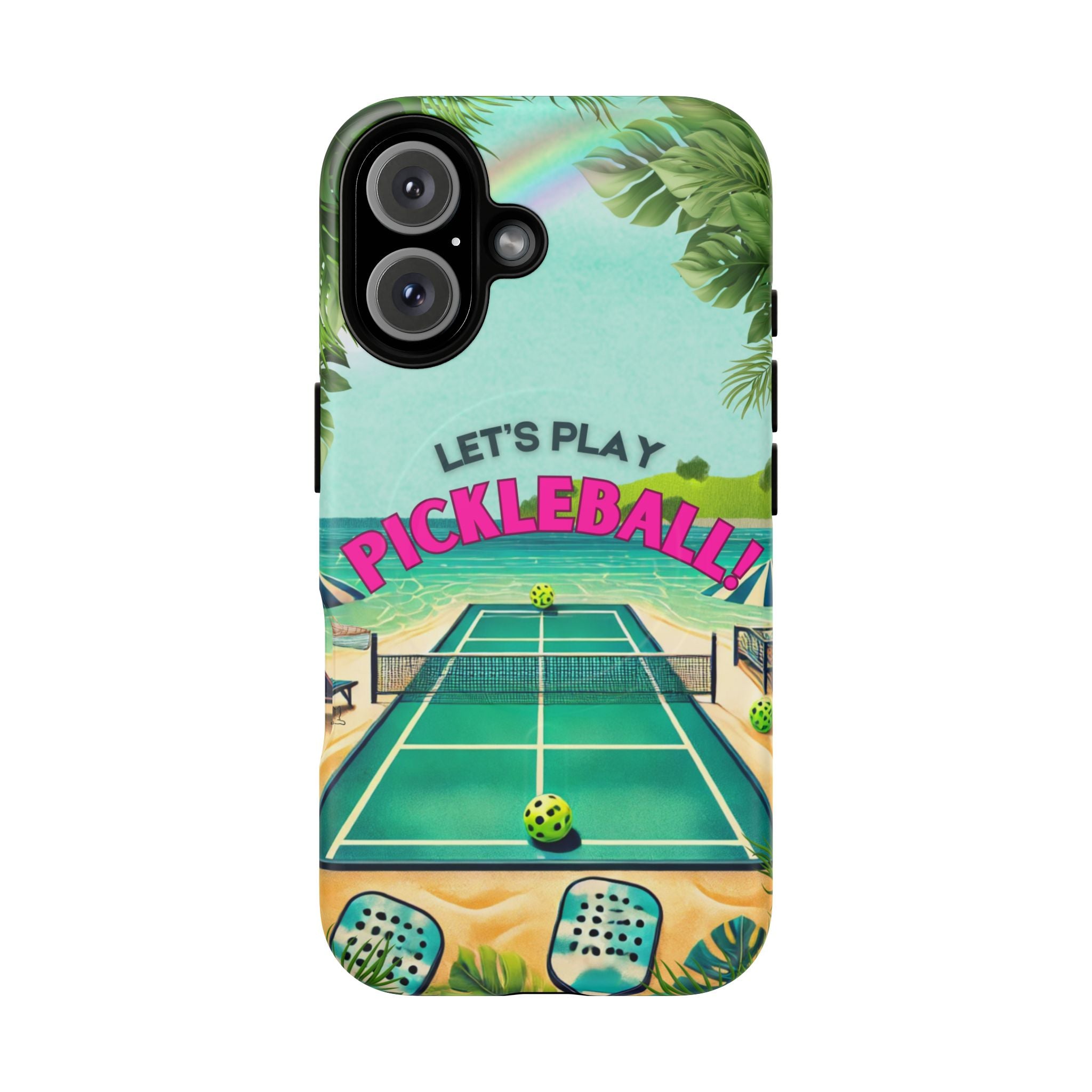 Tough Magnetic Phone Case for iPhone 16 Tropical Pickleball Case Compatible with MagSafe® Wireless Charging, Player Gift