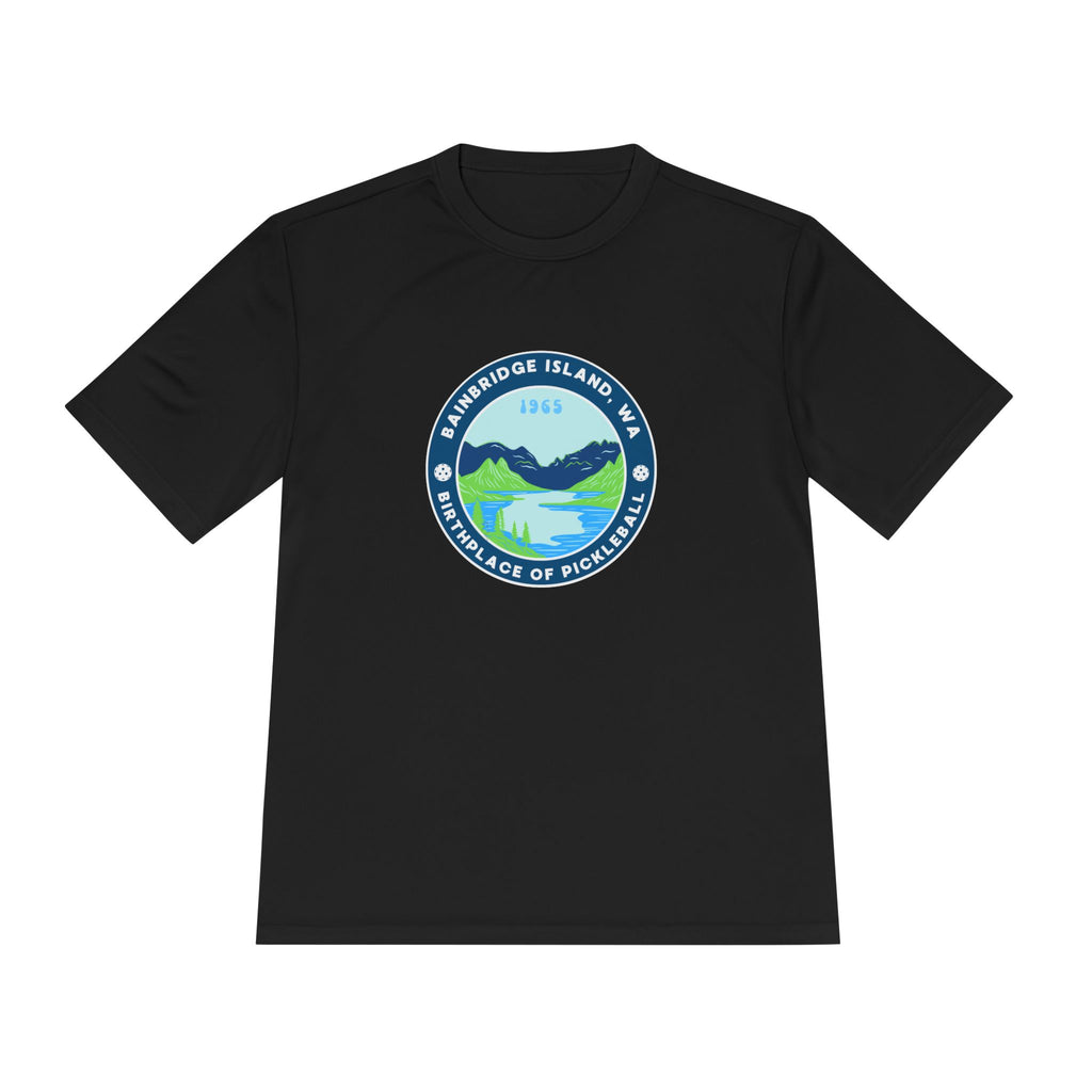 Bainbridge Island WA Birthplace of Pickleball T-Shirt | Moisture Wicking Unisex Tee for Men & Women | Gift for Players