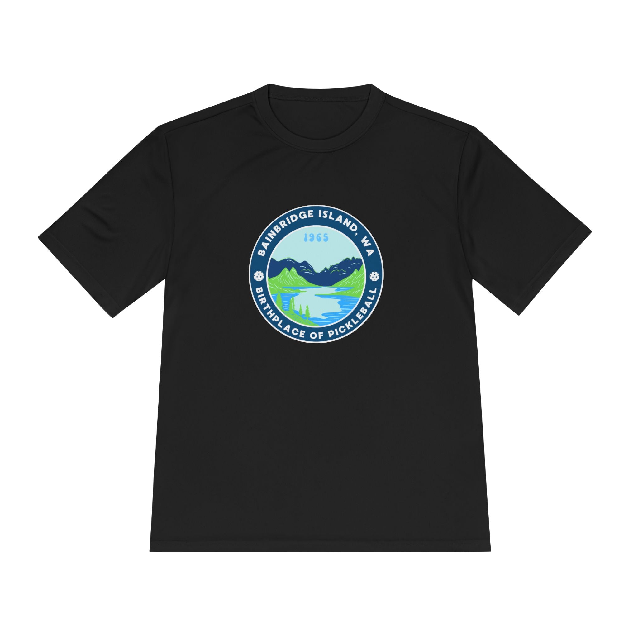 Bainbridge Island WA Birthplace of Pickleball T-Shirt | Moisture Wicking Unisex Tee for Men & Women | Gift for Players