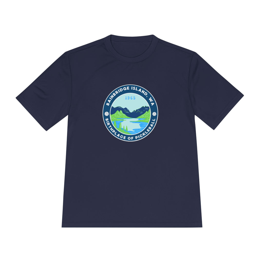 Bainbridge Island WA Birthplace of Pickleball T-Shirt | Moisture Wicking Unisex Tee for Men & Women | Gift for Players