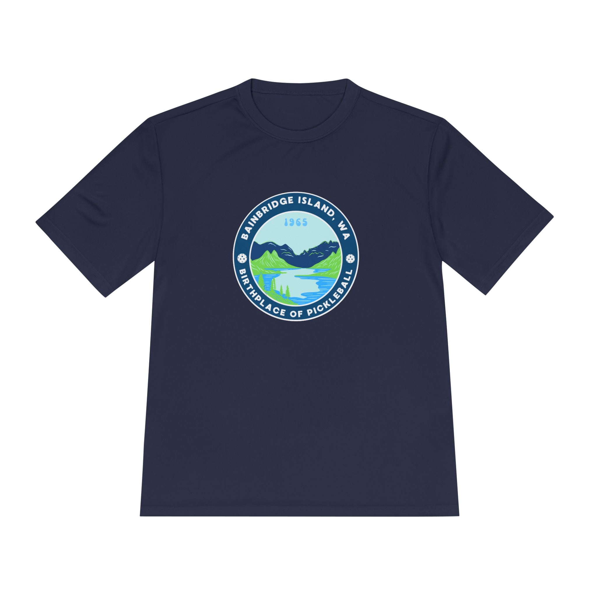 Bainbridge Island WA Birthplace of Pickleball T-Shirt | Moisture Wicking Unisex Tee for Men & Women | Gift for Players