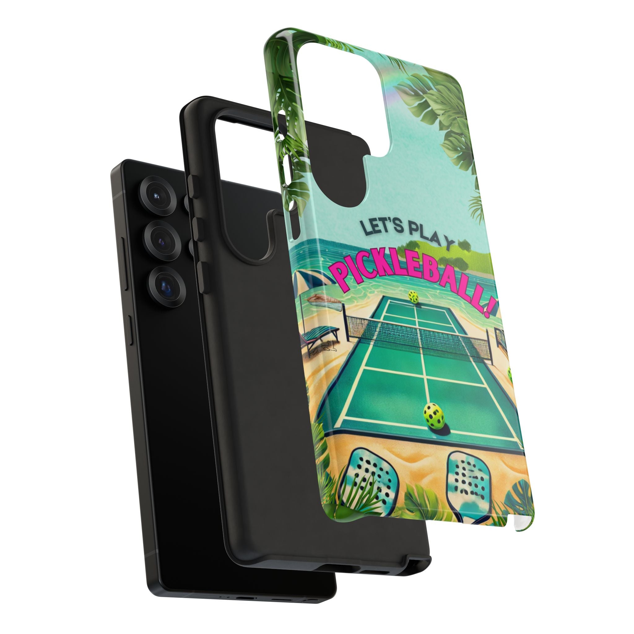 Tough Dual Layer Phone Case for Samsung Galaxy S25 Tropical Pickleball Case Supports Wireless Charging, Gift for Players