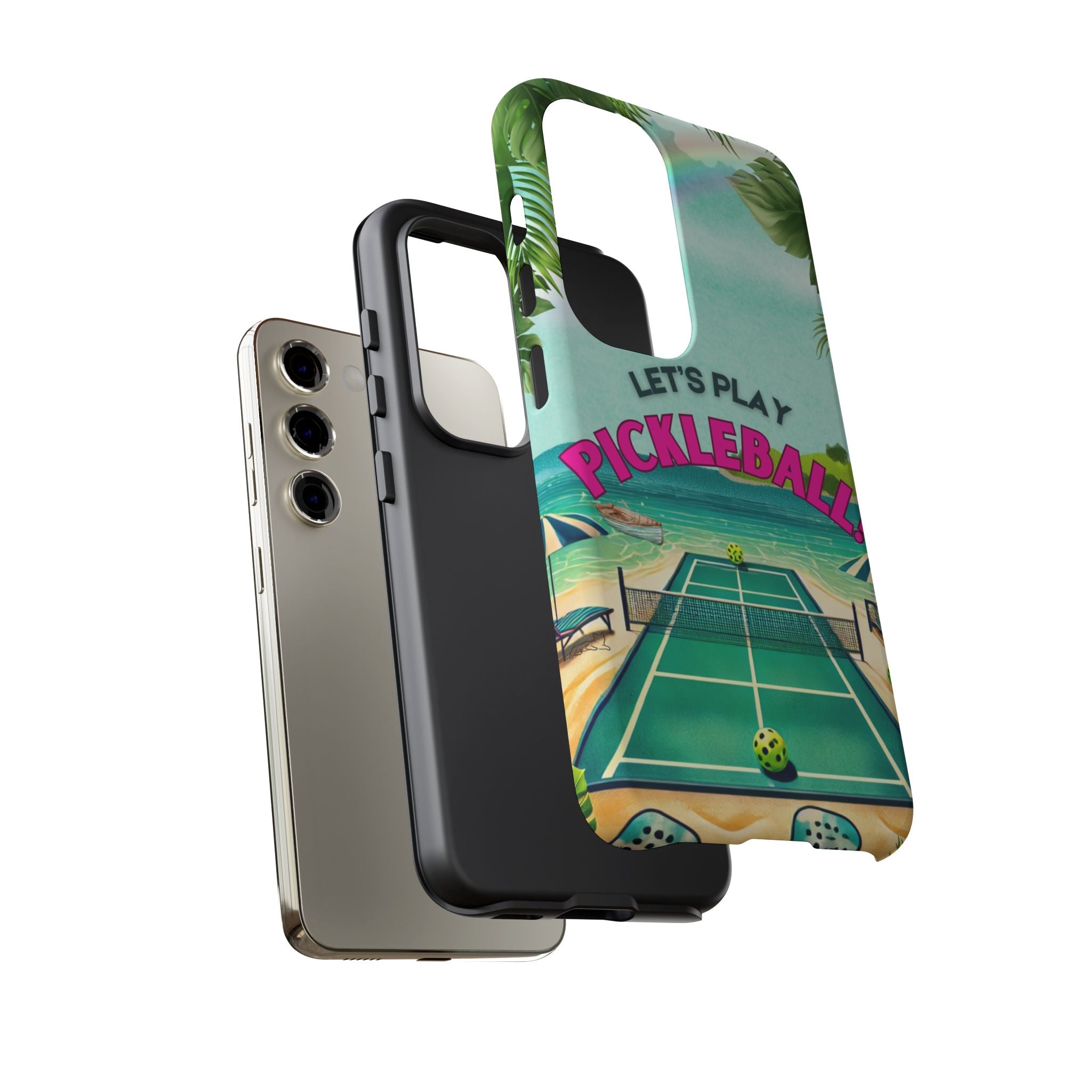 Tough Dual Layer Phone Case for Samsung Galaxy S23 Tropical Pickleball Case Supports Wireless Charging, Gift for Players