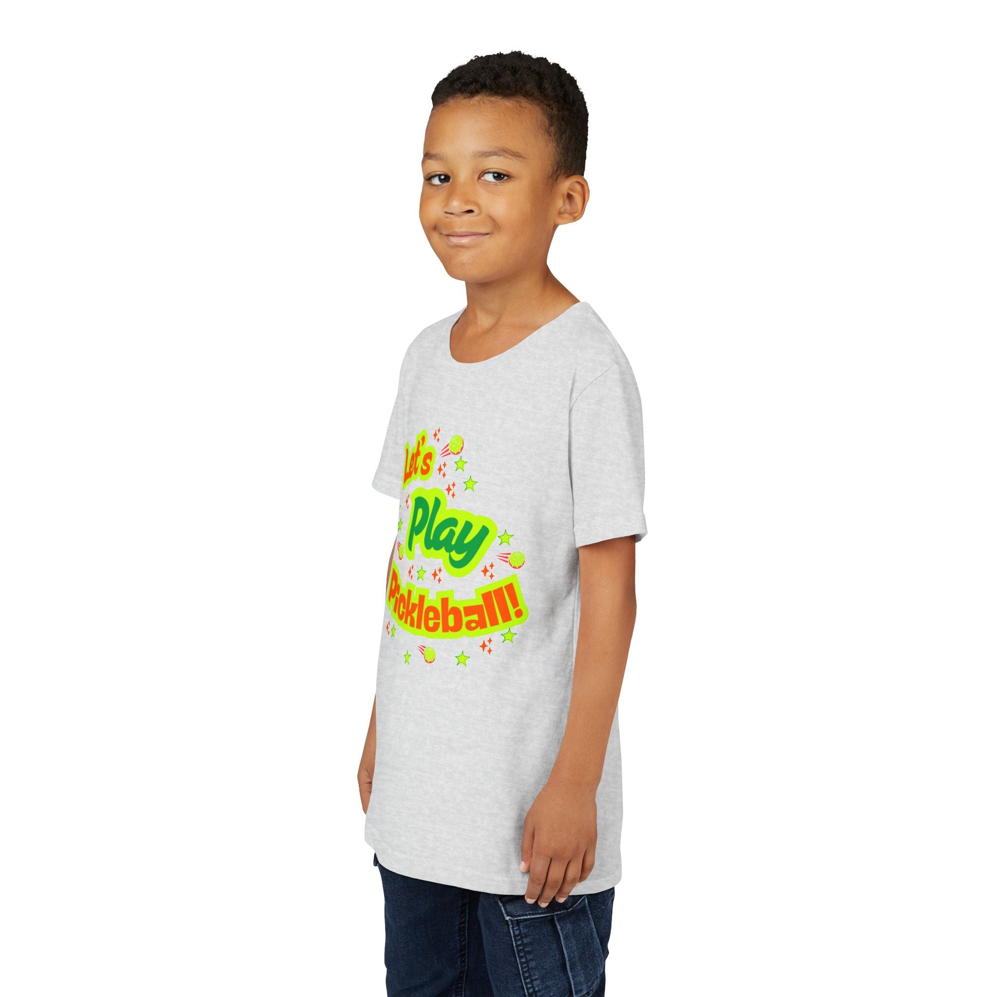 Youth Let’s Play Pickleball  Fun Neon Sports T-shirt for Kids  Colorful Pickleball Shirt for Boys & Girls, Soft & Comfy