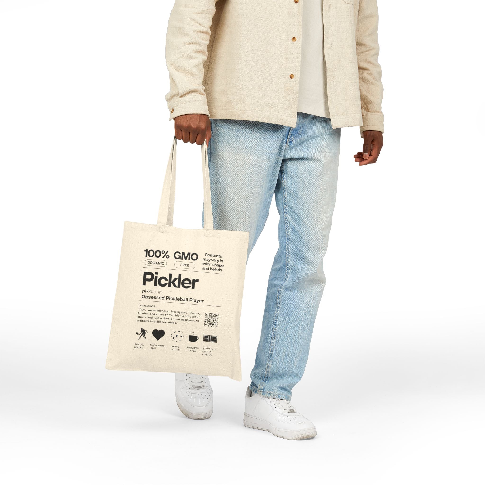 The Pickler Tote Bag | Funny "100% GMO-Free" Cotton Canvas Reusable Bag | Obsessed Pickleball Player Gift | 2 Color Options