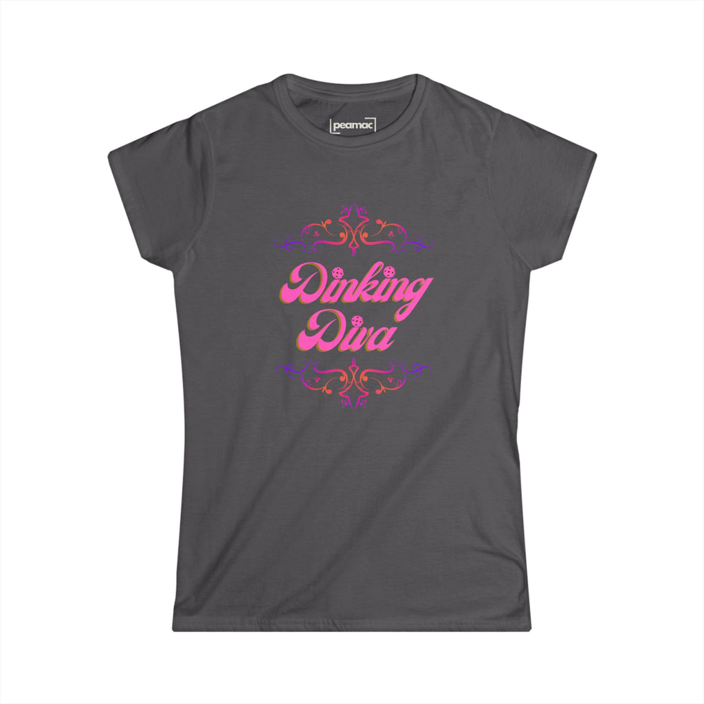 Dinking Diva in Elegant Pink Text Design Pickleball T-Shirt | Sophisticated Women's Tee | Filigree Border Shirt, Graphic Top
