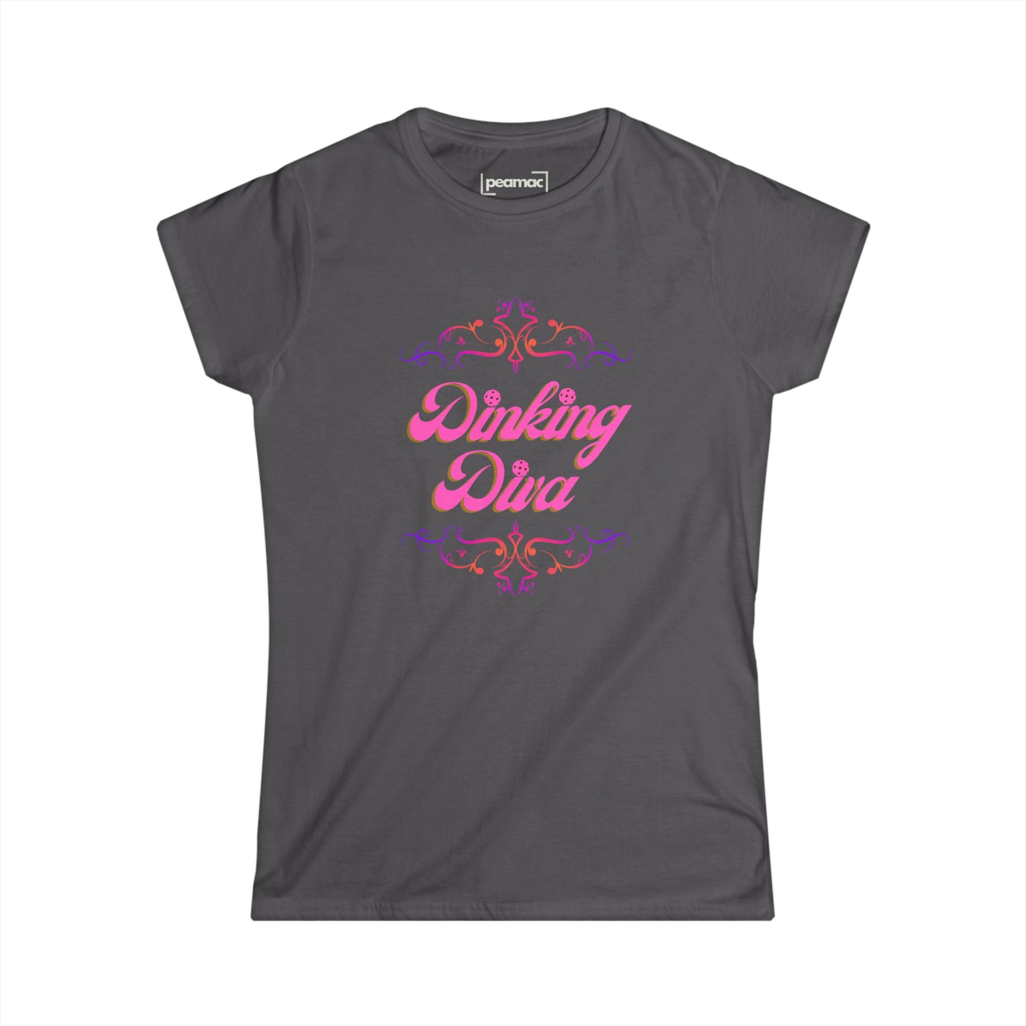 Dinking Diva in Elegant Pink Text Design Pickleball T-Shirt | Sophisticated Women's Tee | Filigree Border Shirt, Graphic Top