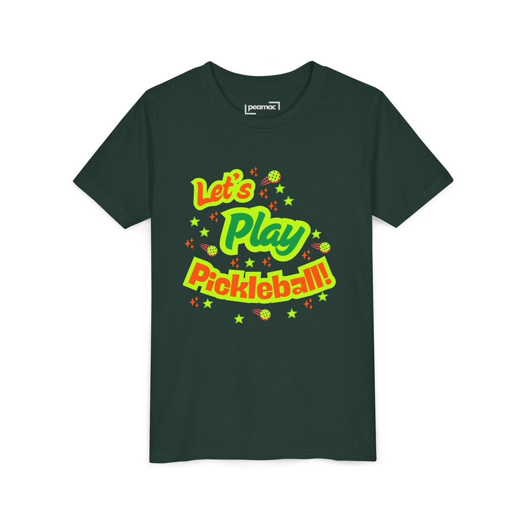 Youth Let’s Play Pickleball  Fun Neon Sports T-shirt for Kids  Colorful Pickleball Shirt for Boys & Girls, Soft & Comfy