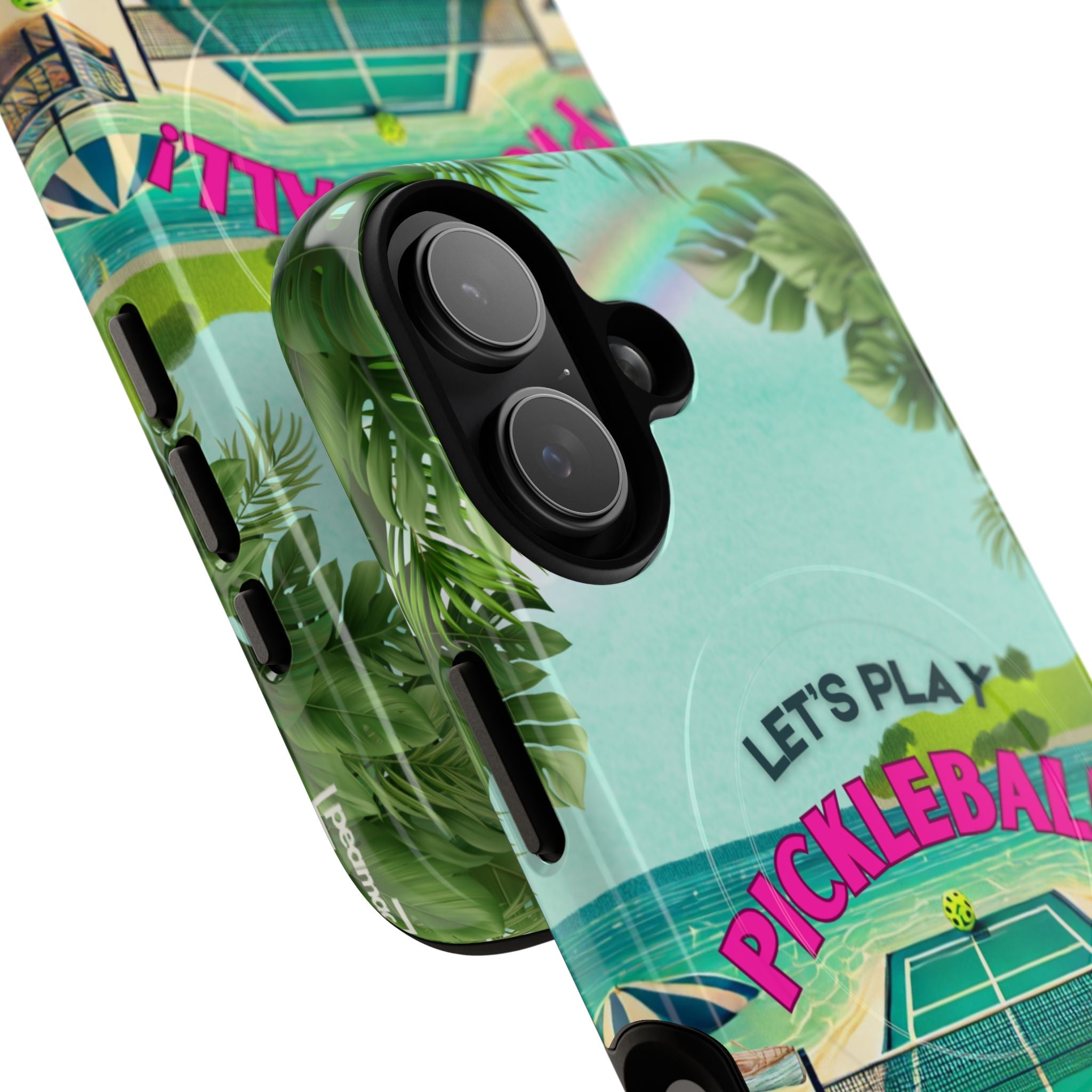 Tough Magnetic Phone Case for iPhone 17 Tropical Pickleball Case Compatible with MagSafe® Wireless Charging, Player Gift